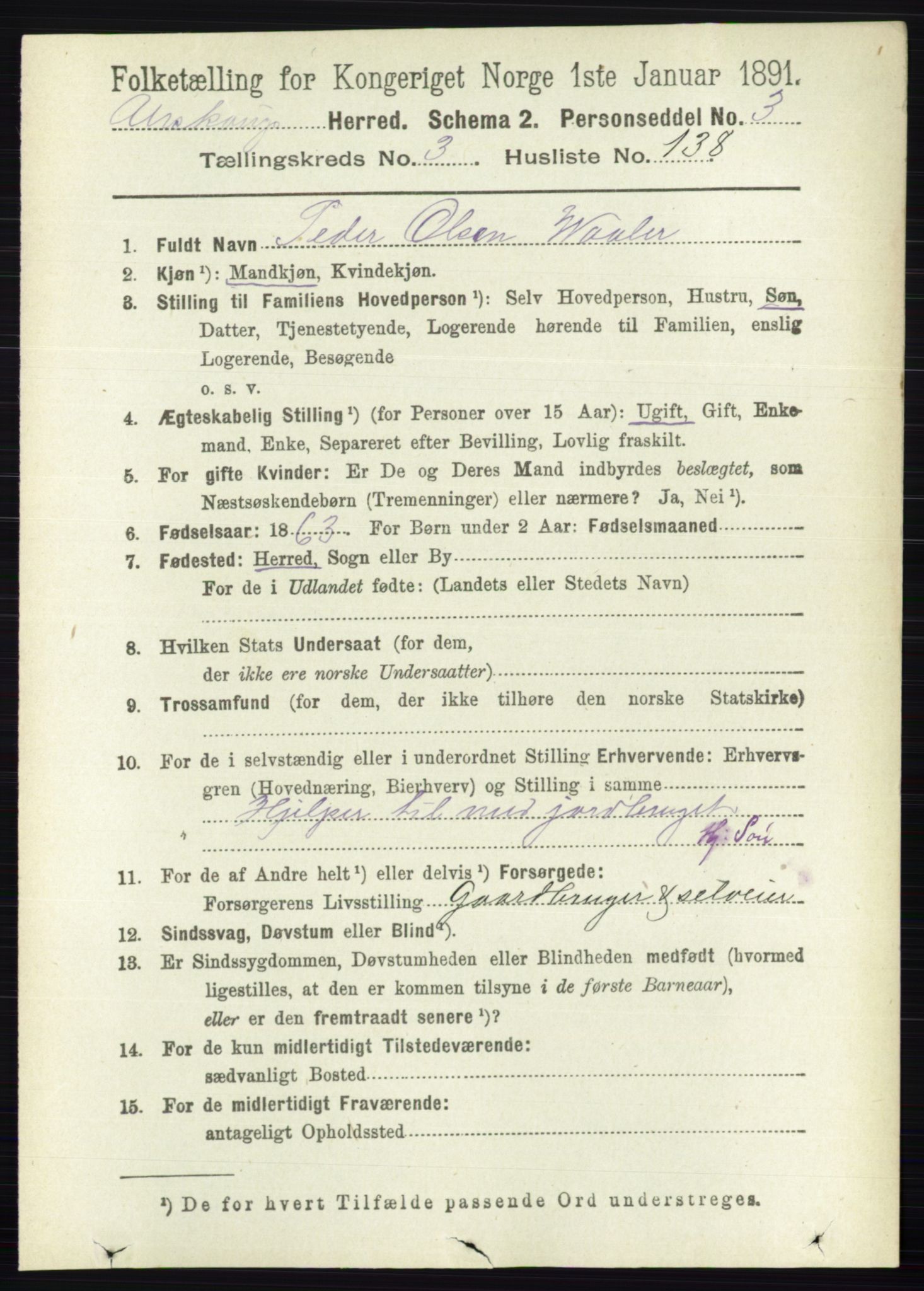 RA, 1891 census for 0224 Aurskog, 1891, p. 1389