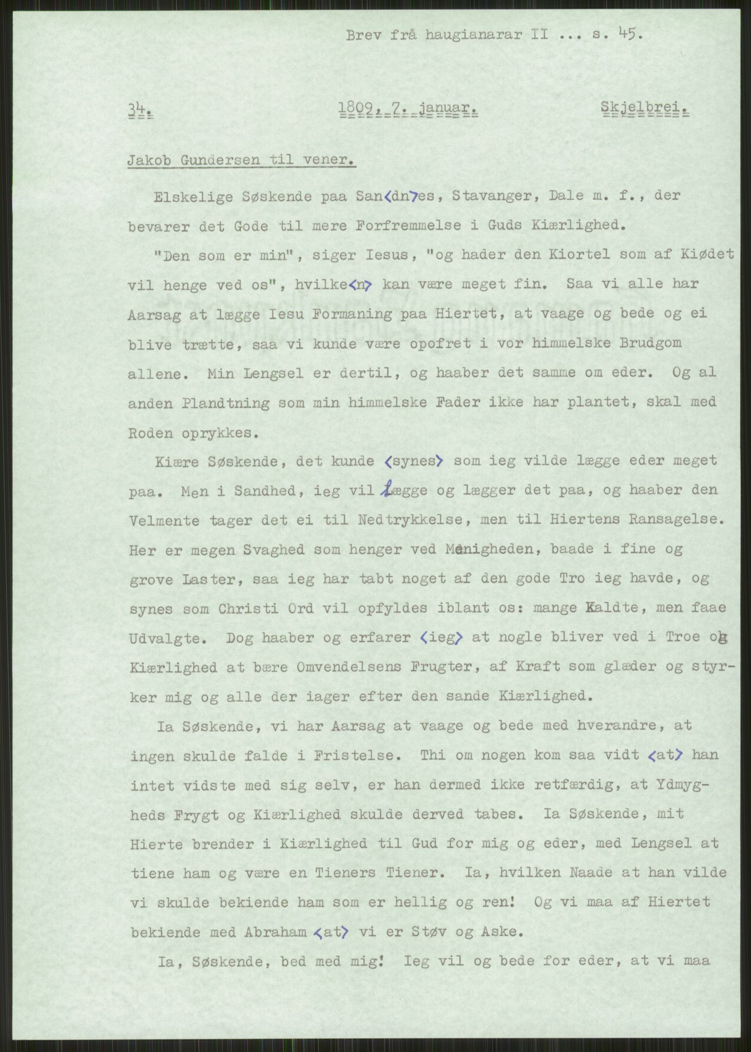 Samlinger til kildeutgivelse, Haugianerbrev, AV/RA-EA-6834/F/L0002: Haugianerbrev II: 1805-1821, 1805-1821, p. 45