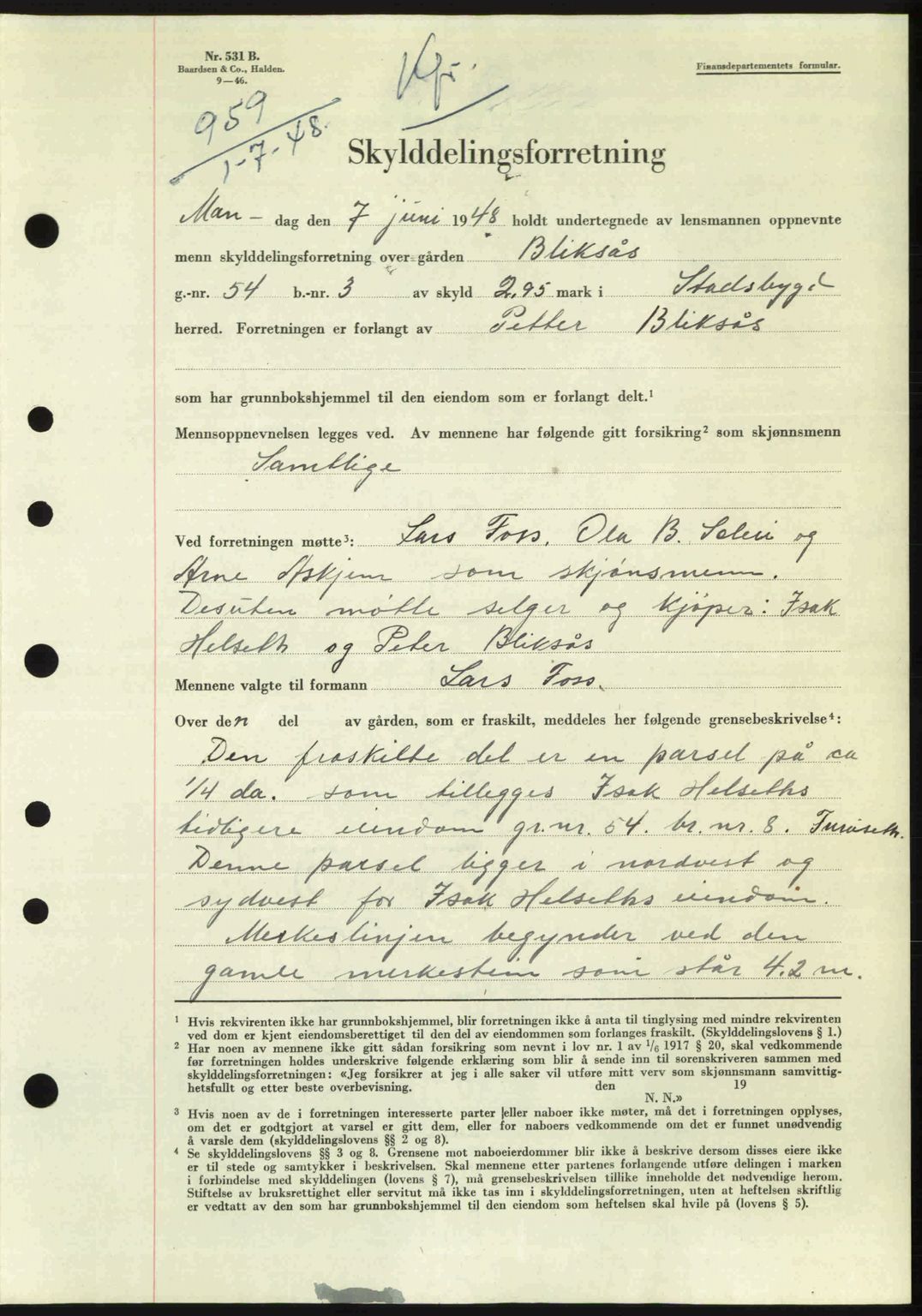 Fosen sorenskriveri, AV/SAT-A-1107/1/2/2C: Mortgage book no. A/B, 1946-1950, Diary no: : 959/1948