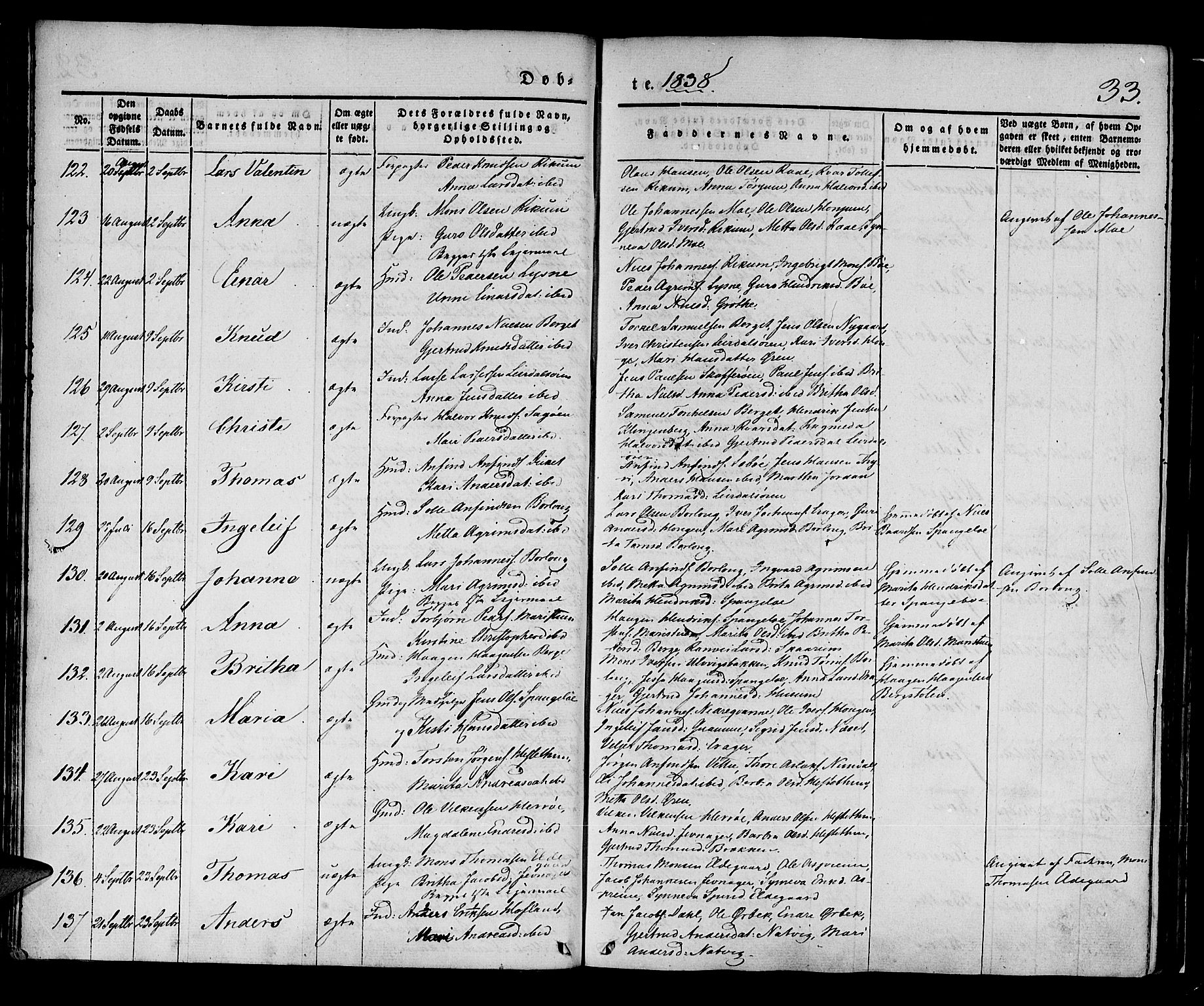 Lærdal sokneprestembete, AV/SAB-A-81201: Parish register (official) no. A 6, 1835-1849, p. 33