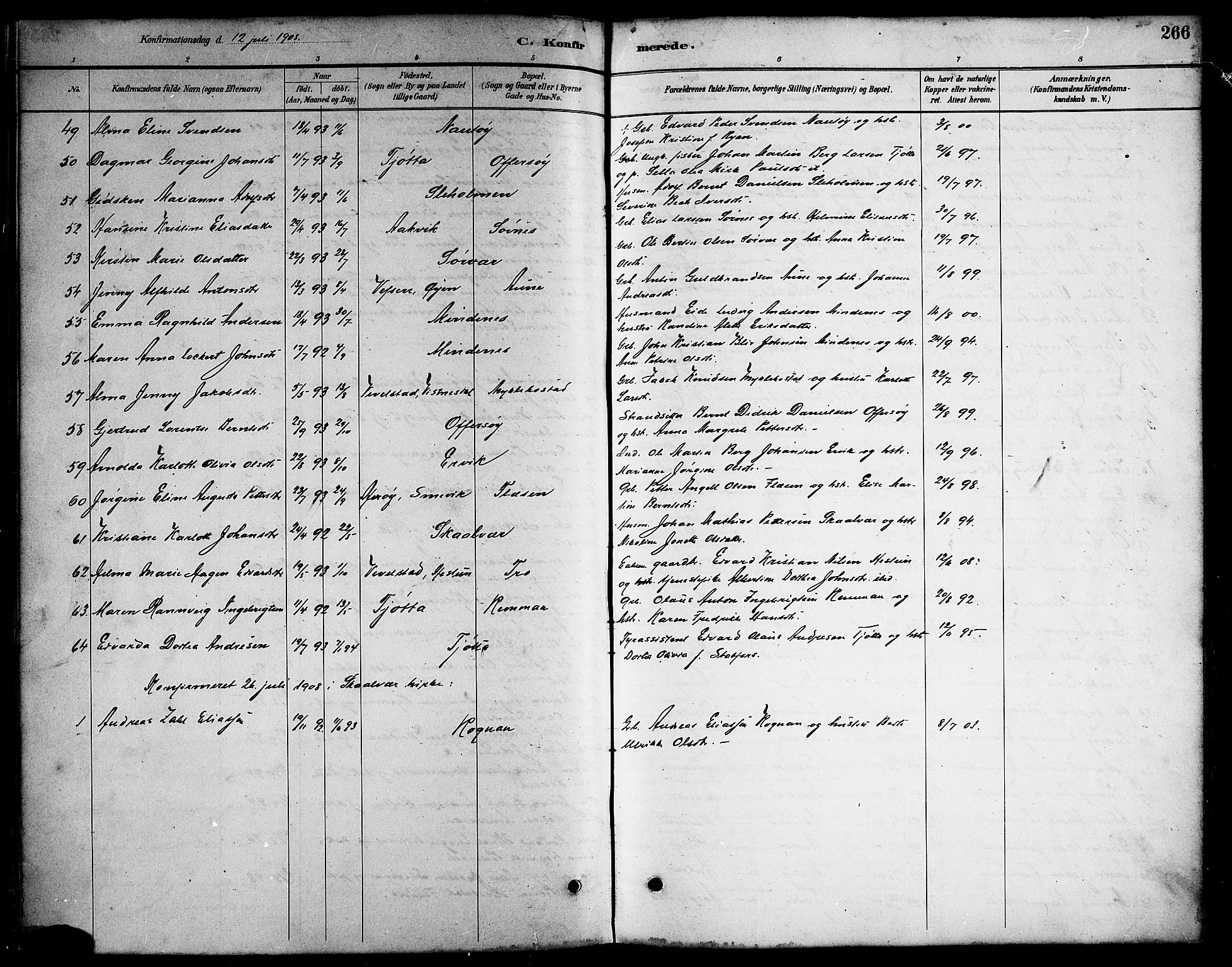 Ministerialprotokoller, klokkerbøker og fødselsregistre - Nordland, AV/SAT-A-1459/817/L0268: Parish register (copy) no. 817C03, 1884-1920, p. 266