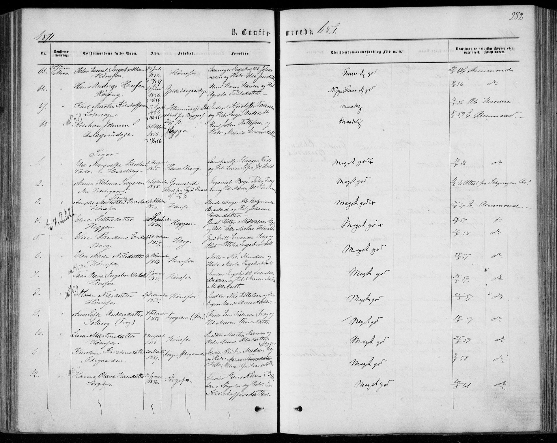 Norderhov kirkebøker, AV/SAKO-A-237/F/Fa/L0013: Parish register (official) no. 13, 1866-1874, p. 282