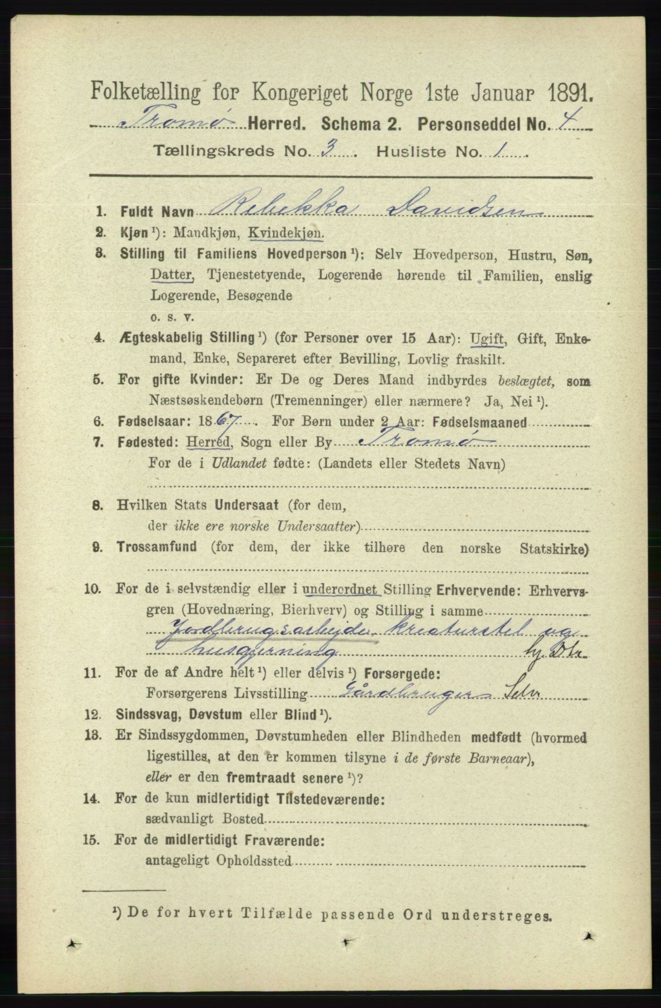 RA, 1891 census for 0921 Tromøy, 1891, p. 962