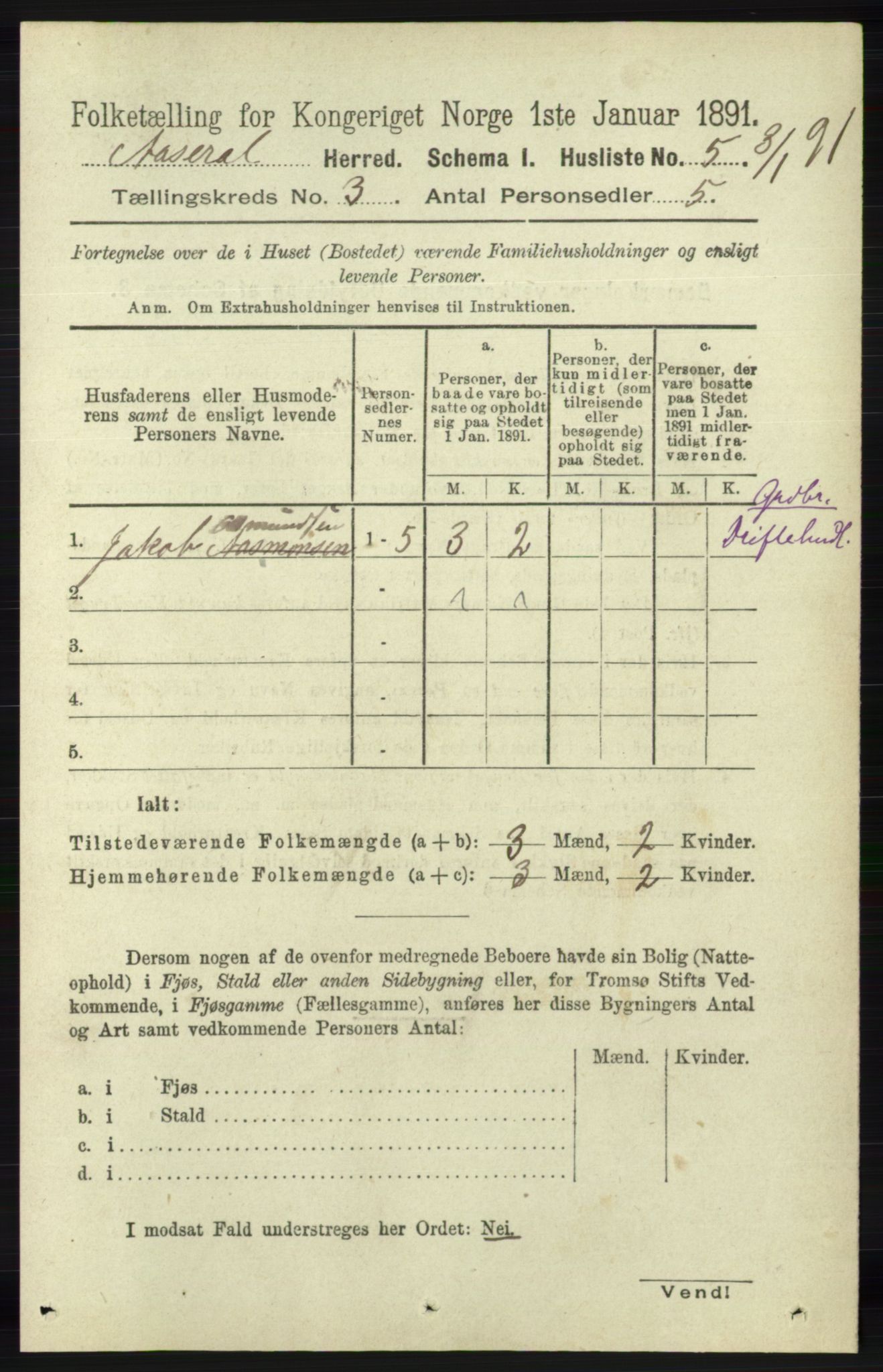 RA, 1891 census for 1026 Åseral, 1891, p. 728