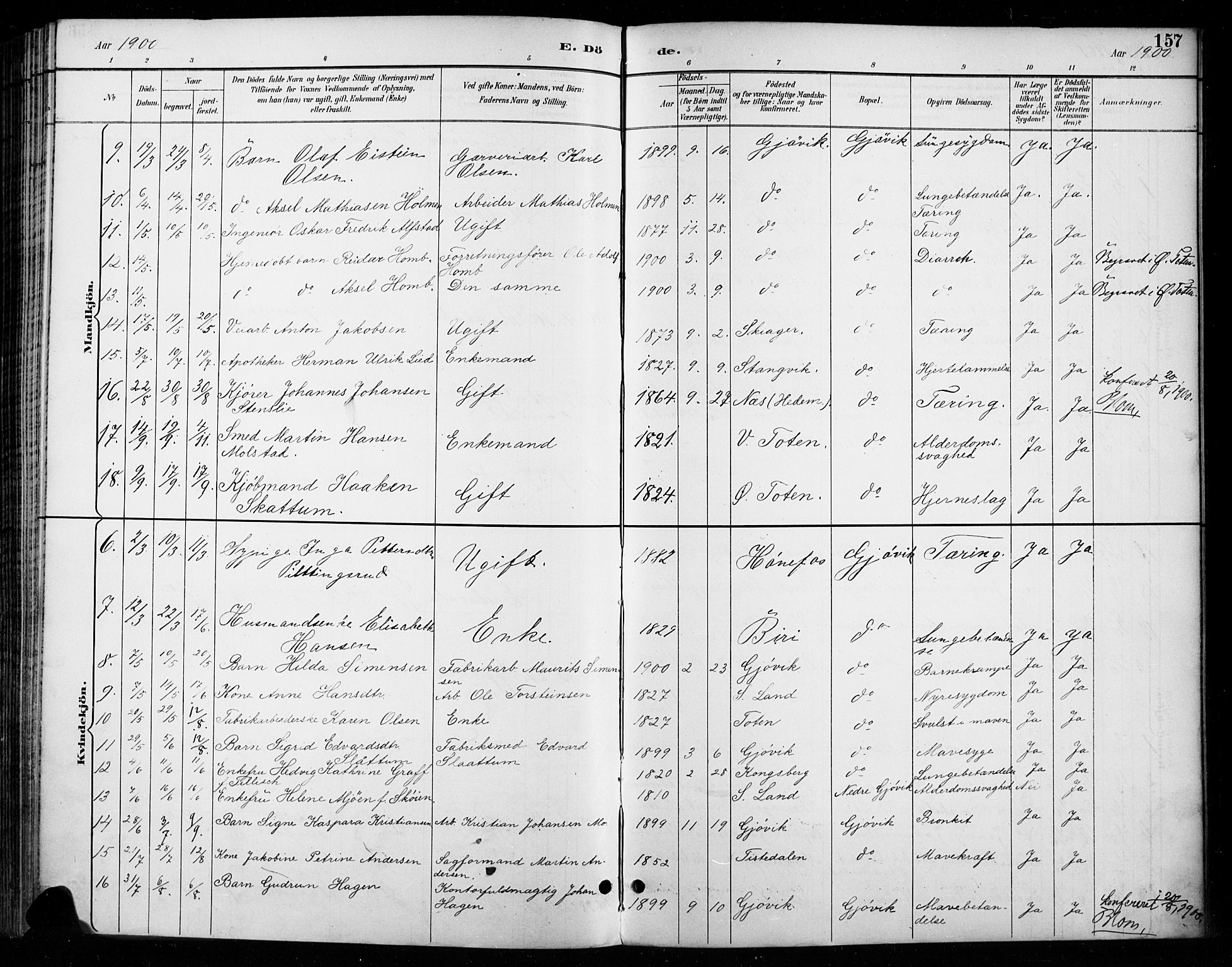 Vardal prestekontor, SAH/PREST-100/H/Ha/Haa/L0011: Parish register (official) no. 11, 1891-1901, p. 157