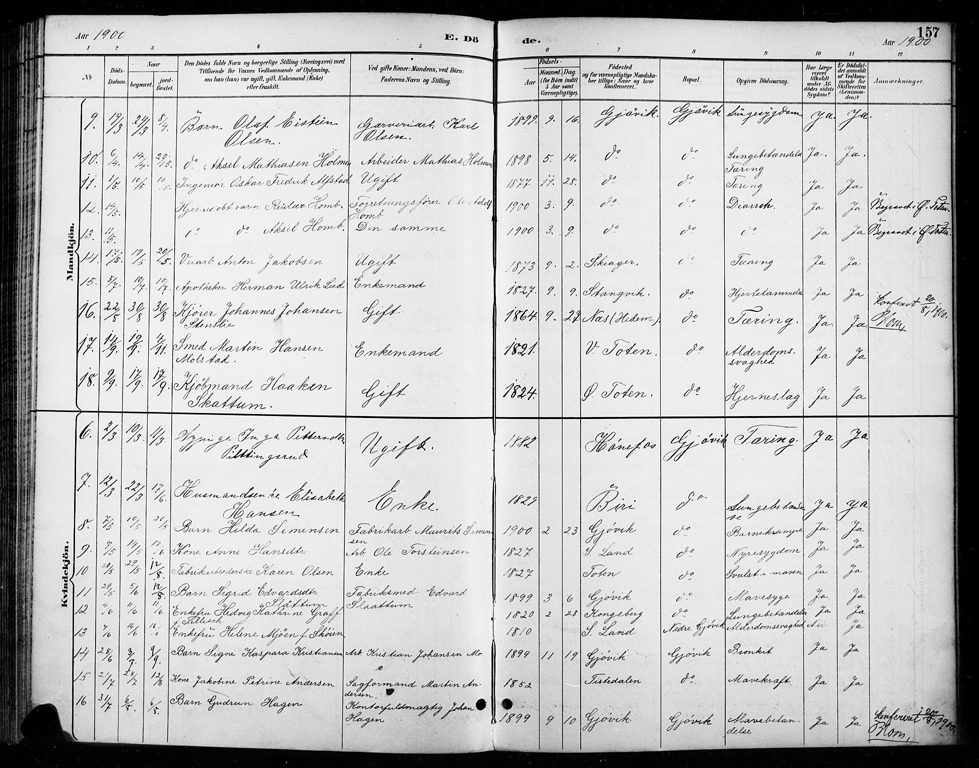 Vardal prestekontor, AV/SAH-PREST-100/H/Ha/Haa/L0011: Parish register (official) no. 11, 1891-1901, p. 157