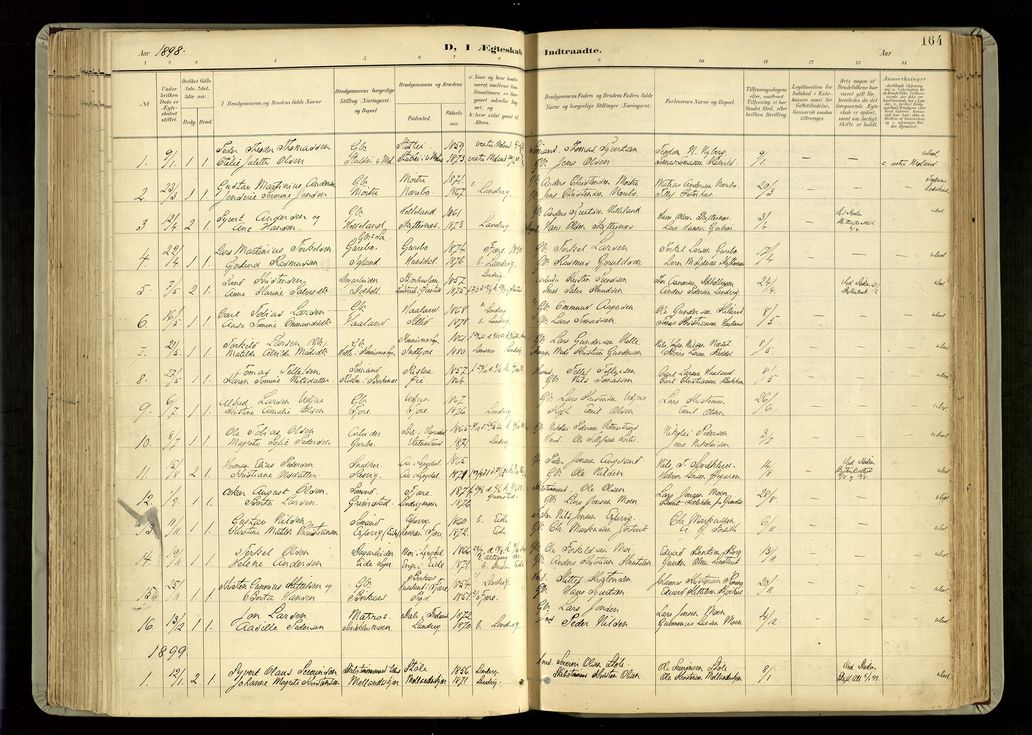 Hommedal sokneprestkontor, AV/SAK-1111-0023/F/Fa/Fab/L0007: Parish register (official) no. A 7, 1898-1924, p. 164