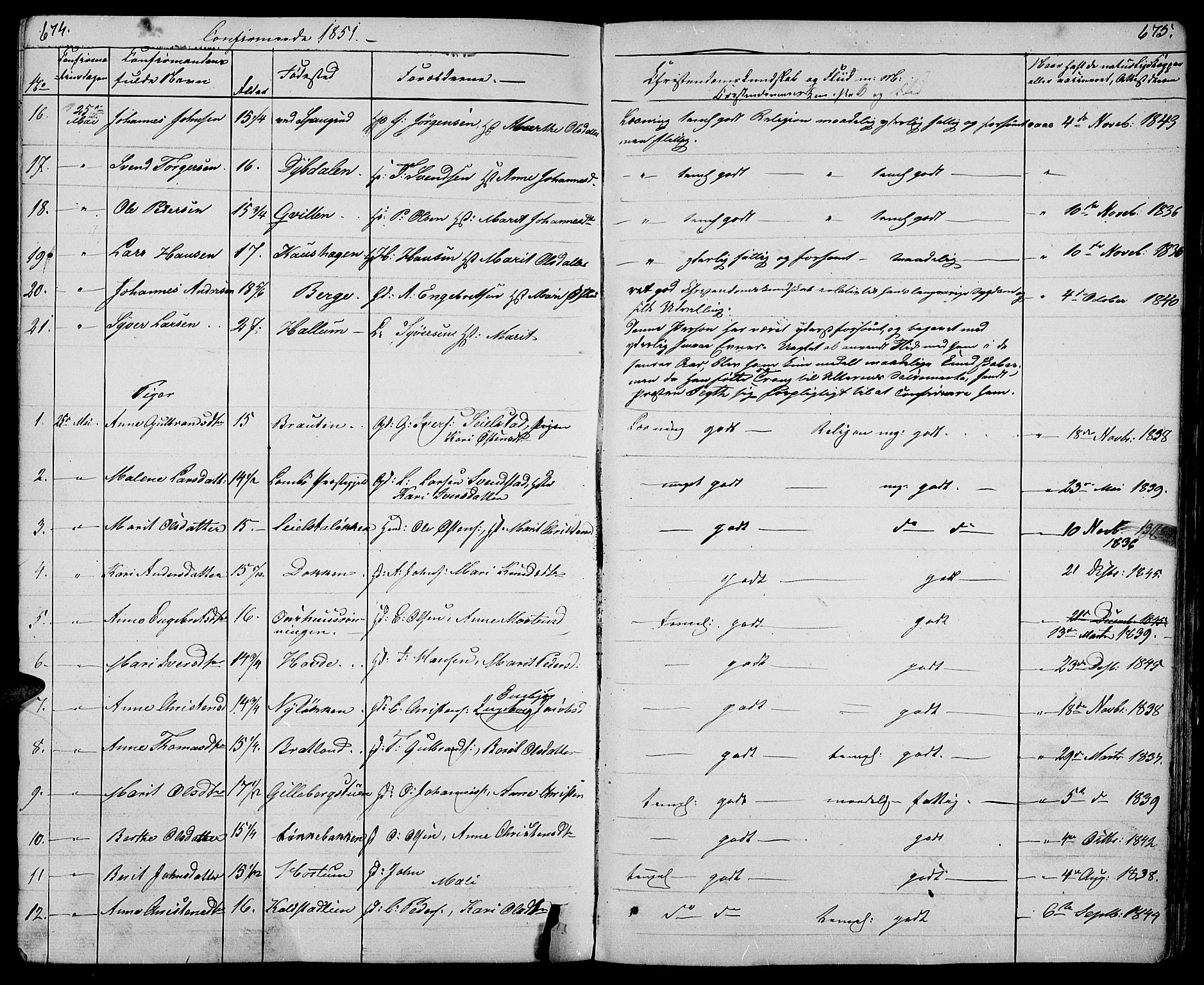 Ringebu prestekontor, AV/SAH-PREST-082/H/Ha/Hab/L0002: Parish register (copy) no. 2, 1839-1853, p. 674-675