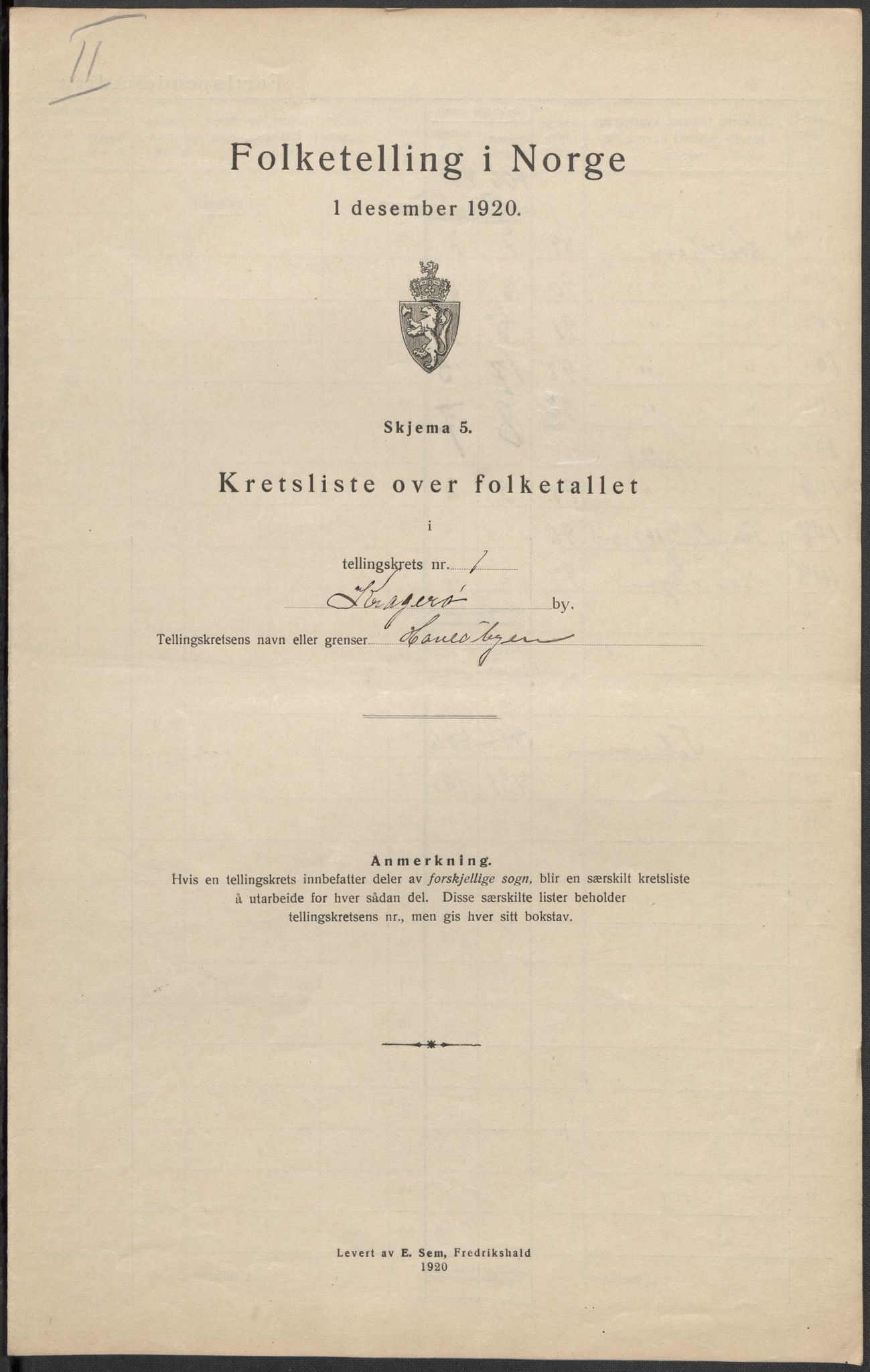 SAKO, 1920 census for Kragerø, 1920, p. 5