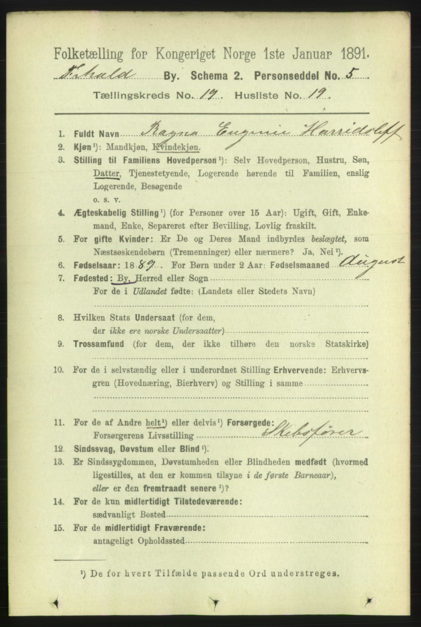 RA, 1891 census for 0101 Fredrikshald, 1891, p. 12190