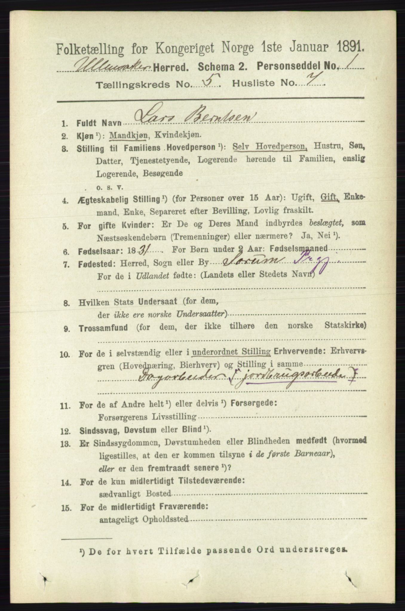 RA, 1891 census for 0235 Ullensaker, 1891, p. 2138