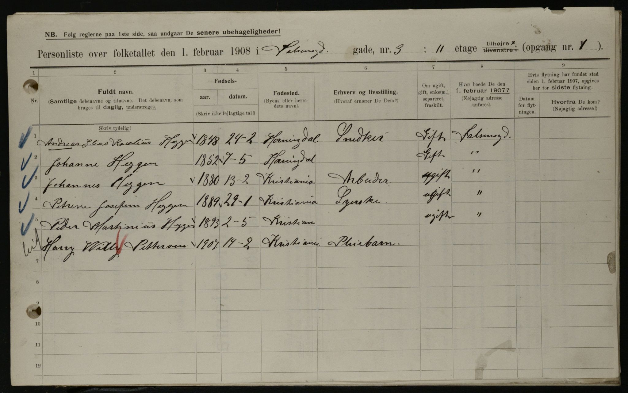 OBA, Municipal Census 1908 for Kristiania, 1908, p. 21166