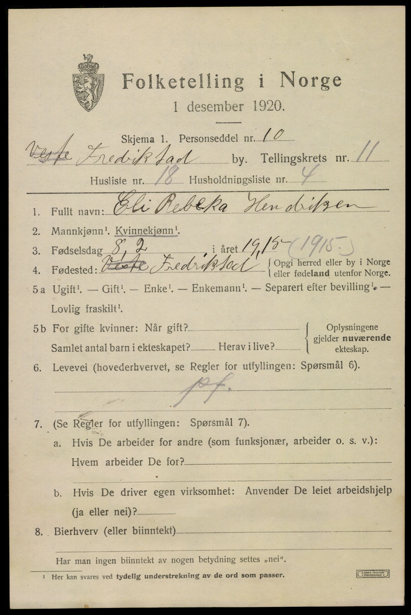 SAO, 1920 census for Fredrikstad, 1920, p. 28761