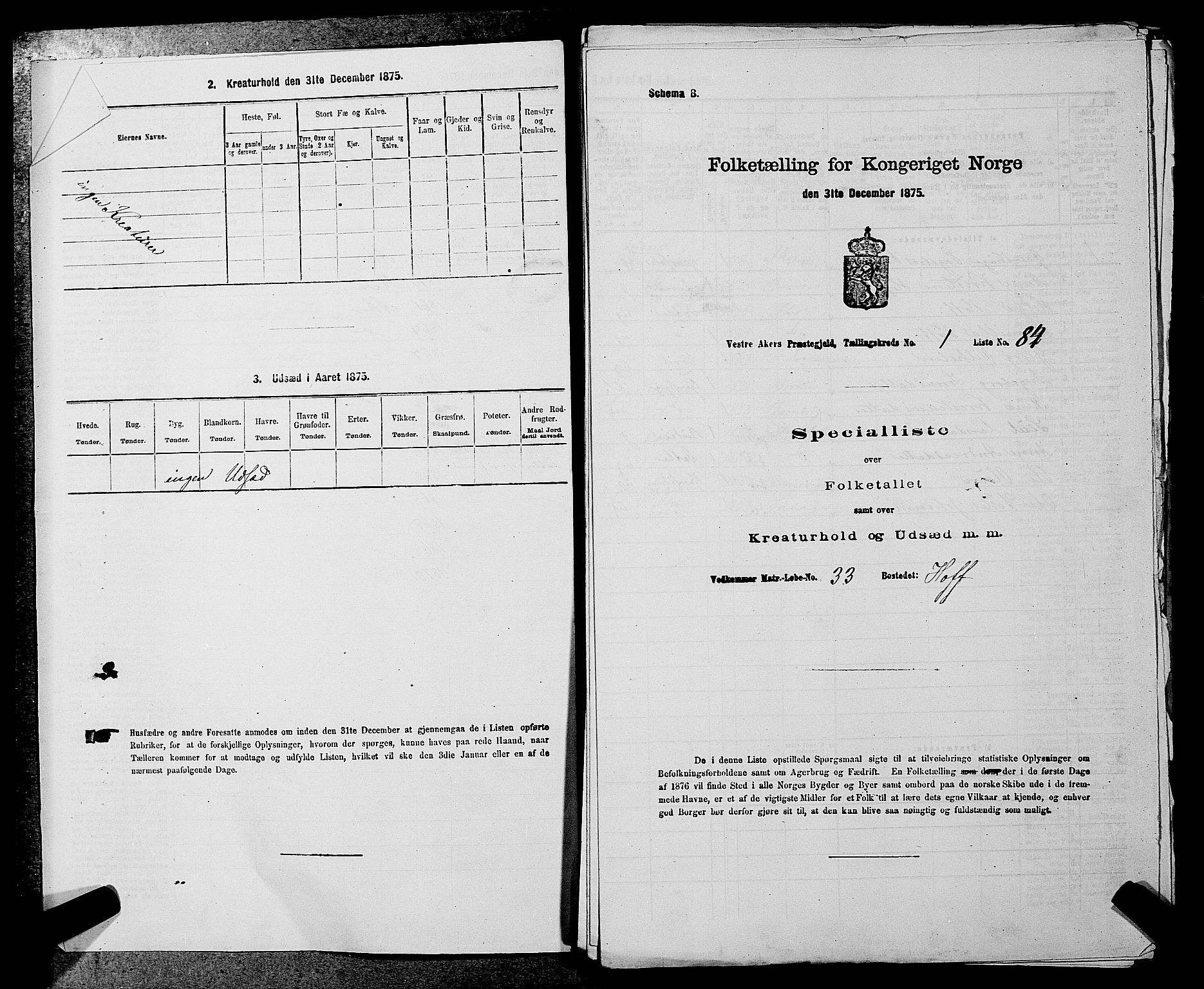 RA, 1875 census for 0218aP Vestre Aker, 1875, p. 174