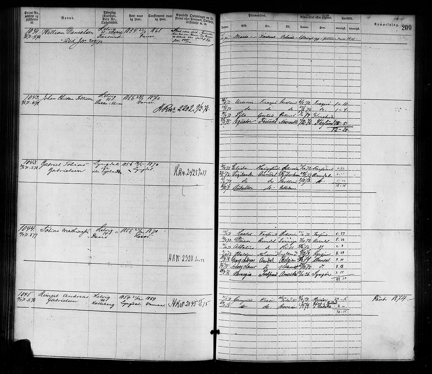 Farsund mønstringskrets, AV/SAK-2031-0017/F/Fa/L0001: Annotasjonsrulle nr 1-1920 med register, M-1, 1869-1877, p. 239