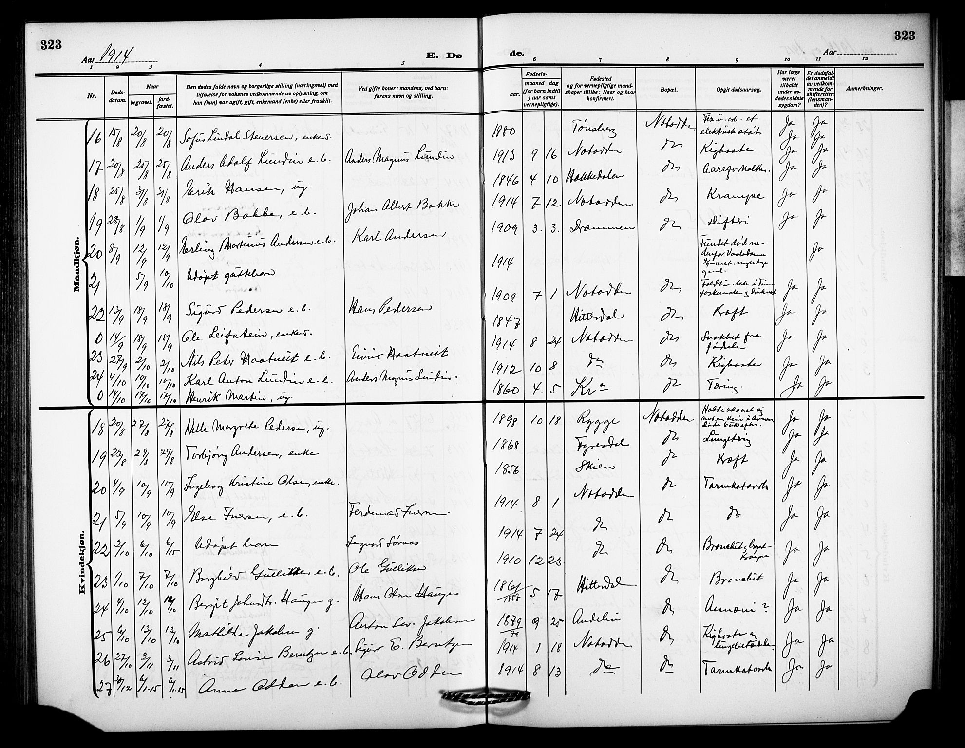 Notodden kirkebøker, AV/SAKO-A-290/G/Ga/L0001: Parish register (copy) no. 1, 1912-1923, p. 323