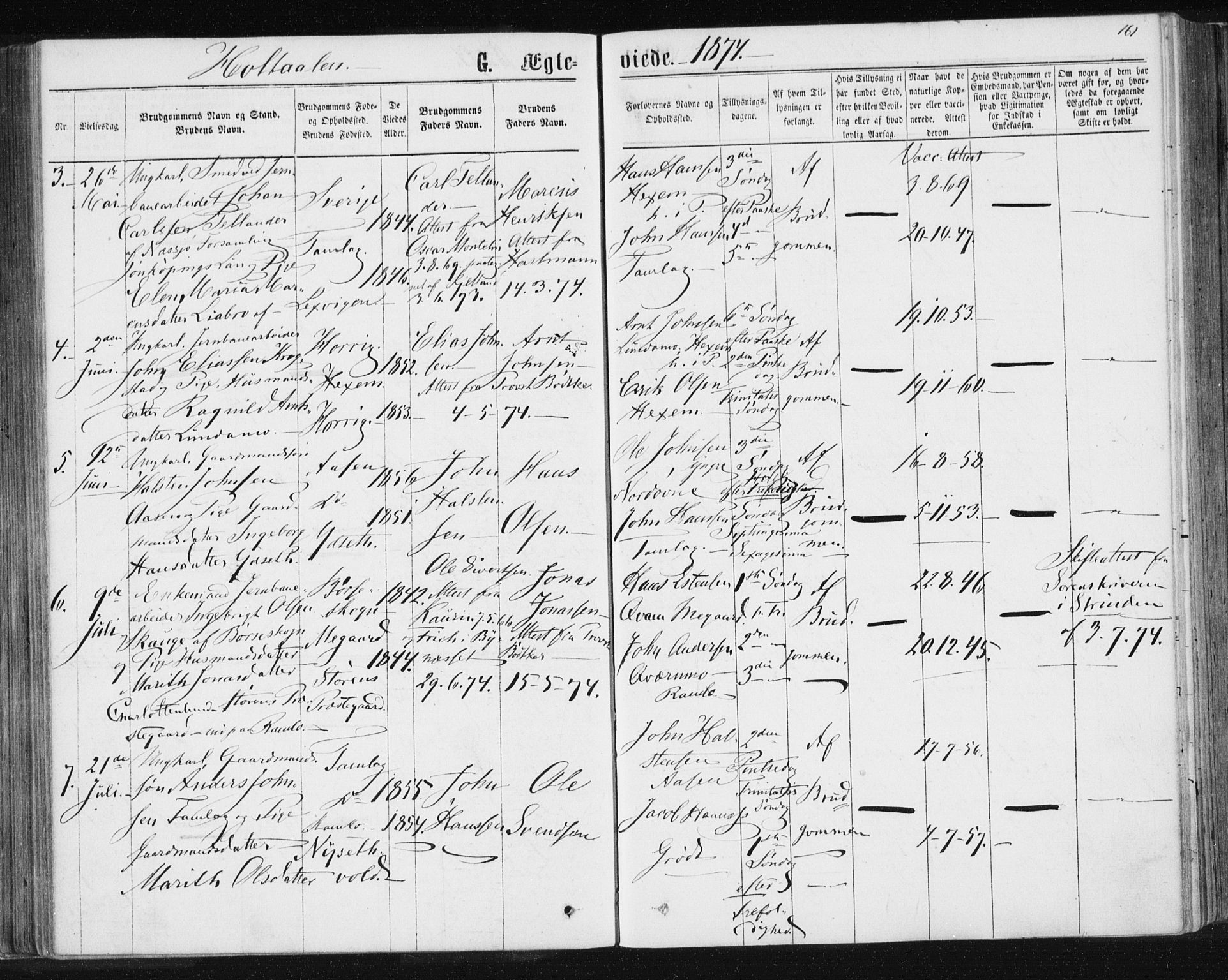 Ministerialprotokoller, klokkerbøker og fødselsregistre - Sør-Trøndelag, SAT/A-1456/685/L0969: Parish register (official) no. 685A08 /1, 1870-1878, p. 161