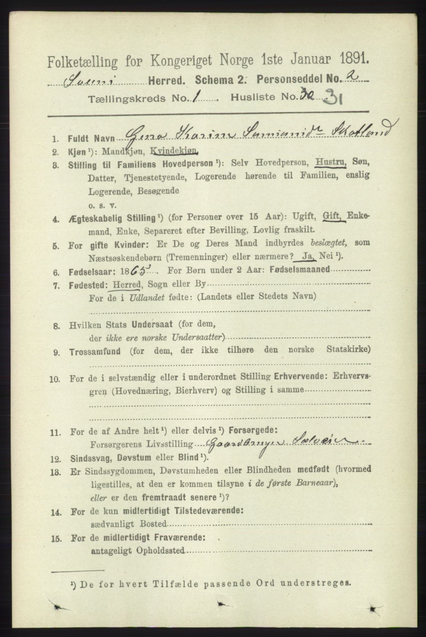 RA, 1891 census for 1216 Sveio, 1891, p. 261