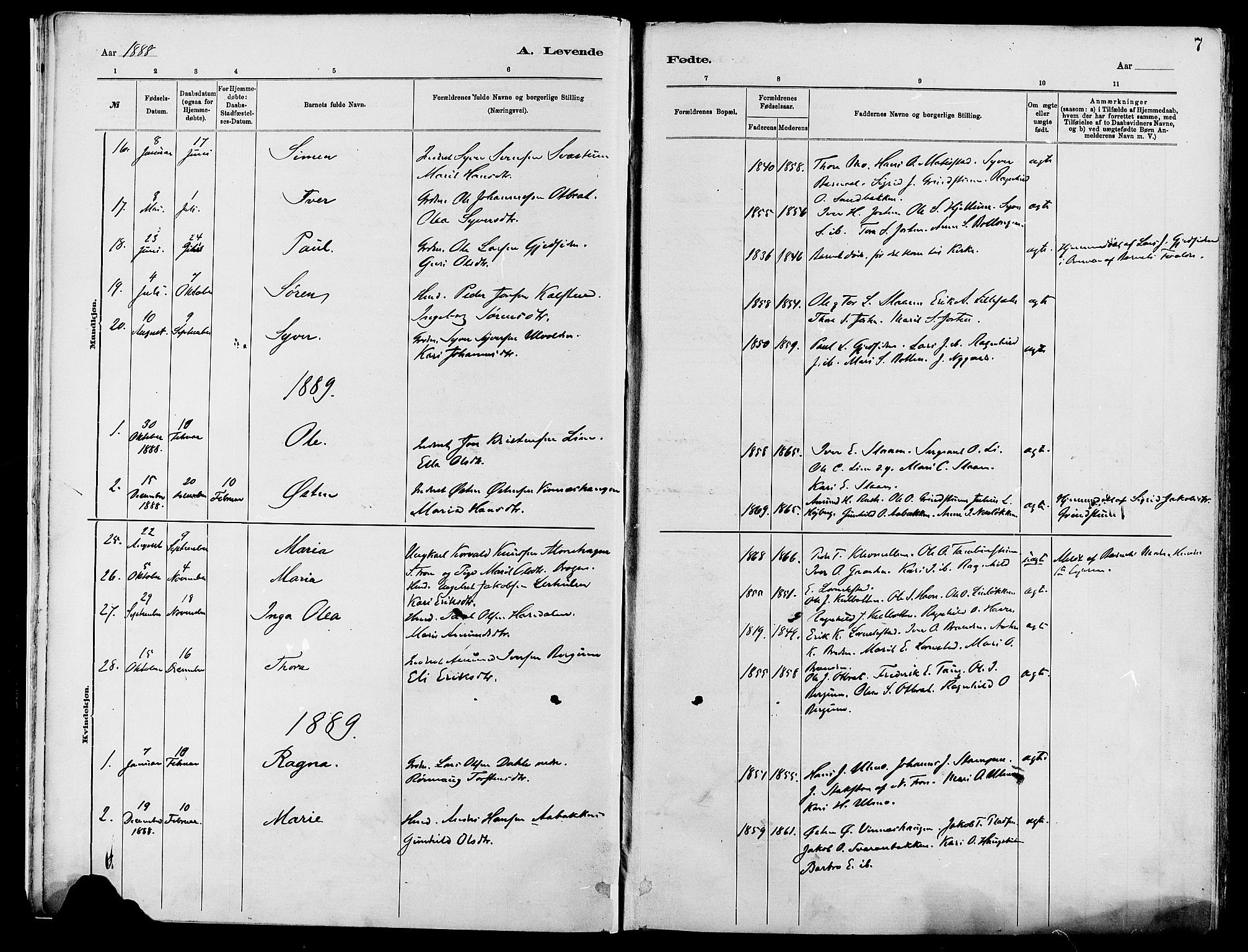 Vågå prestekontor, SAH/PREST-076/H/Ha/Haa/L0008: Parish register (official) no. 8, 1886-1904, p. 7