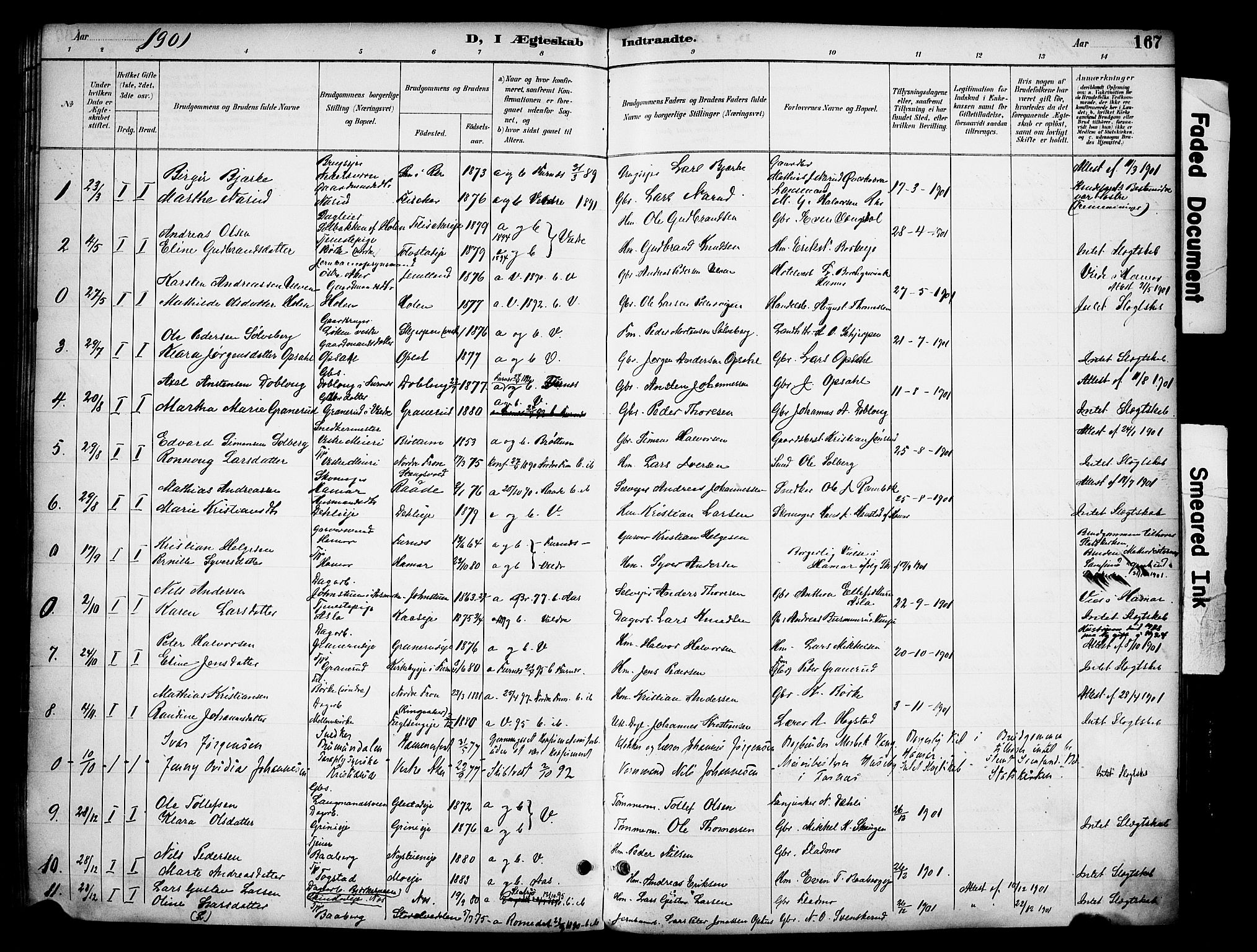 Ringsaker prestekontor, AV/SAH-PREST-014/K/Ka/L0016: Parish register (official) no. 16, 1891-1904, p. 167