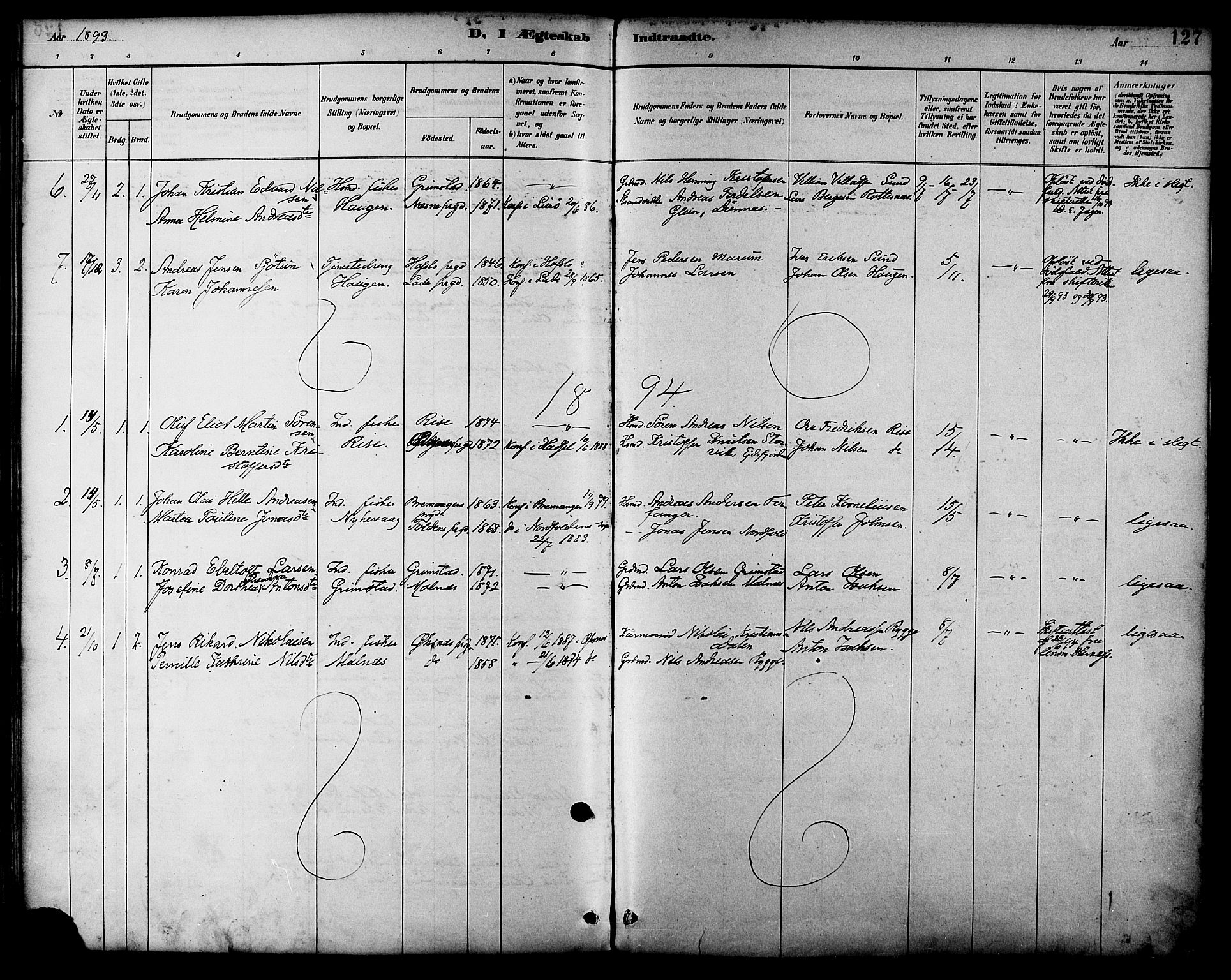 Ministerialprotokoller, klokkerbøker og fødselsregistre - Nordland, AV/SAT-A-1459/892/L1320: Parish register (official) no. 892A01, 1886-1901, p. 127