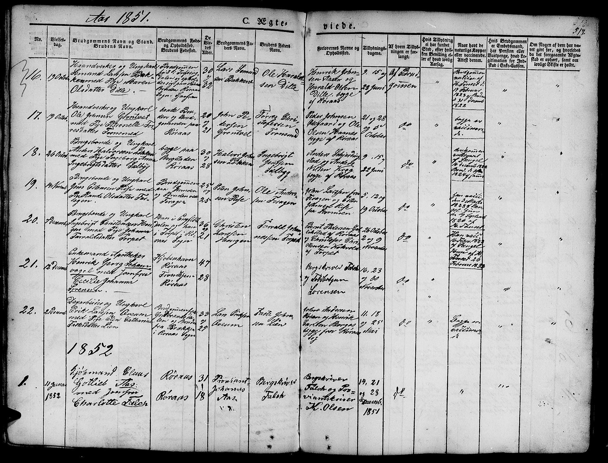 Ministerialprotokoller, klokkerbøker og fødselsregistre - Sør-Trøndelag, SAT/A-1456/681/L0939: Parish register (copy) no. 681C03, 1829-1855, p. 517