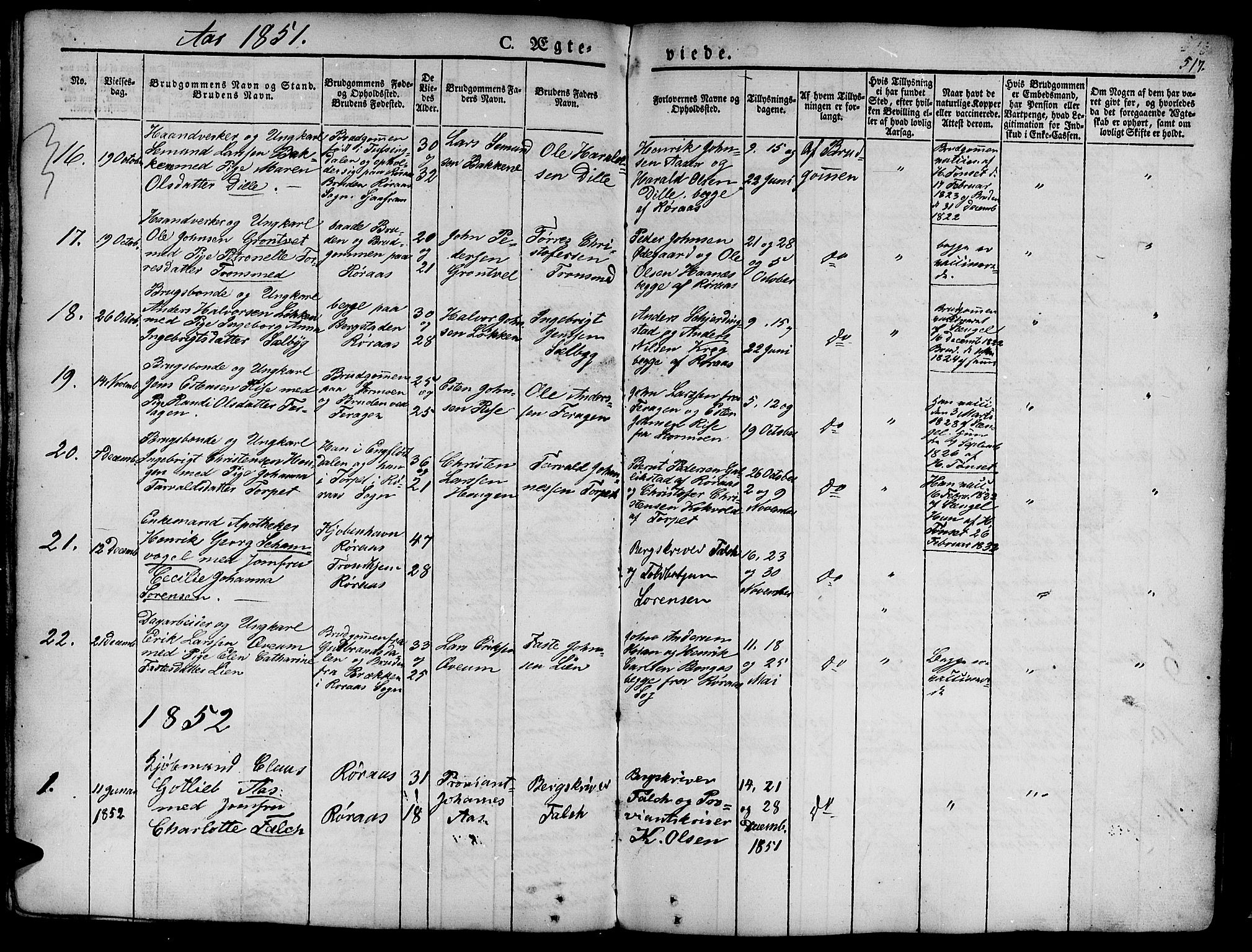 Ministerialprotokoller, klokkerbøker og fødselsregistre - Sør-Trøndelag, AV/SAT-A-1456/681/L0939: Parish register (copy) no. 681C03, 1829-1855, p. 517