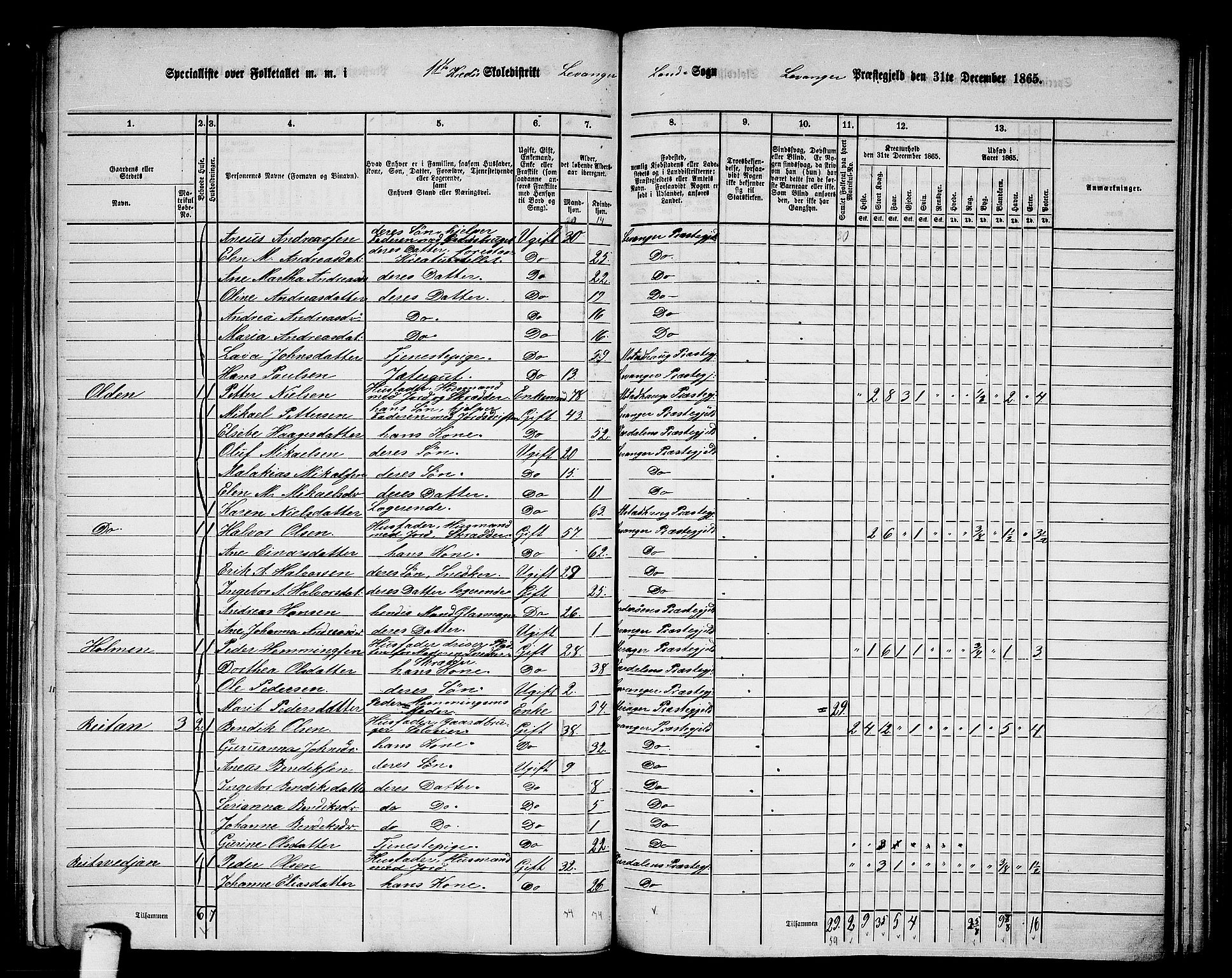 RA, 1865 census for Levanger/Levanger, 1865, p. 7