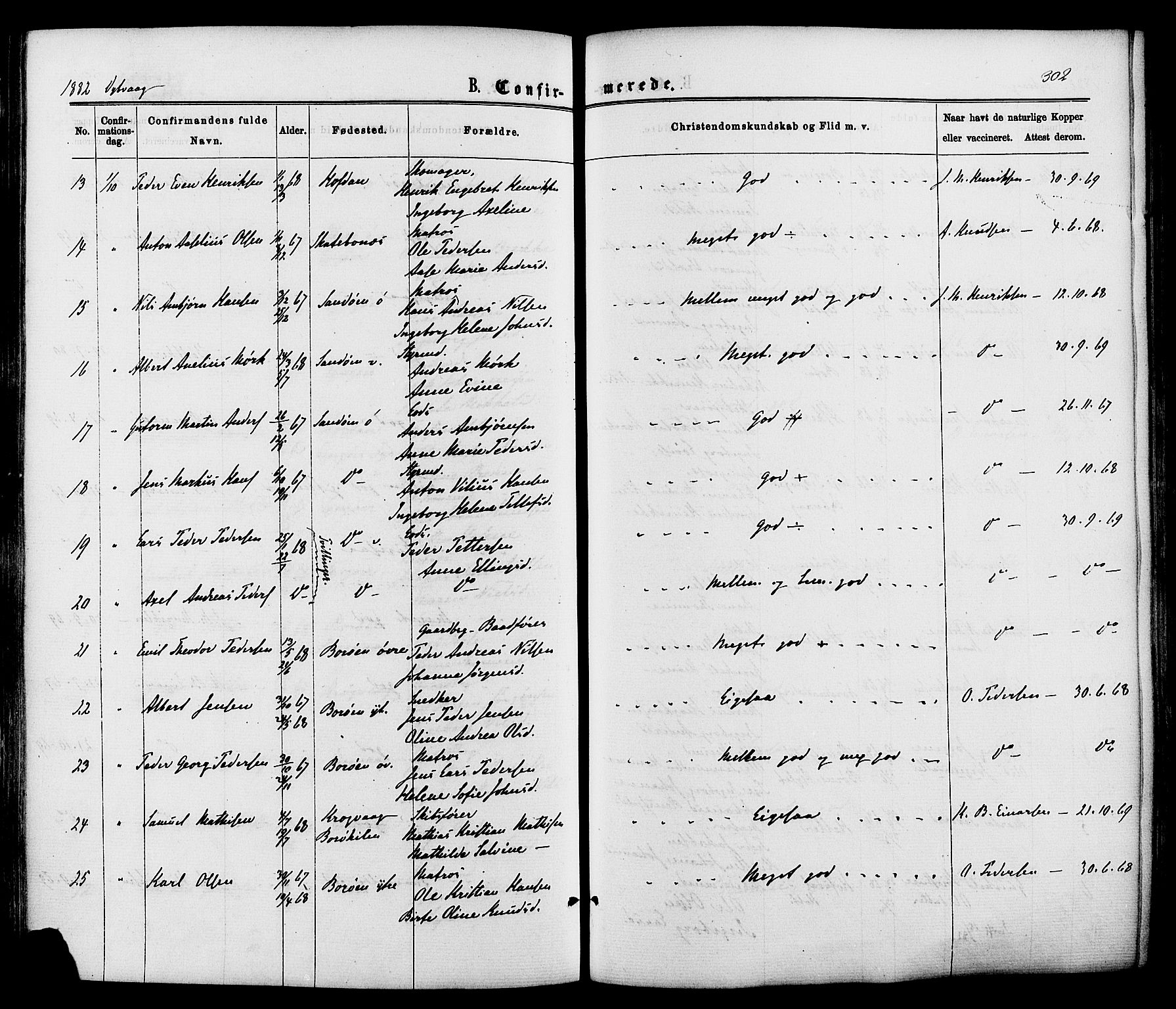 Dypvåg sokneprestkontor, AV/SAK-1111-0007/F/Fa/Faa/L0007: Parish register (official) no. A 7/ 1, 1872-1884, p. 302