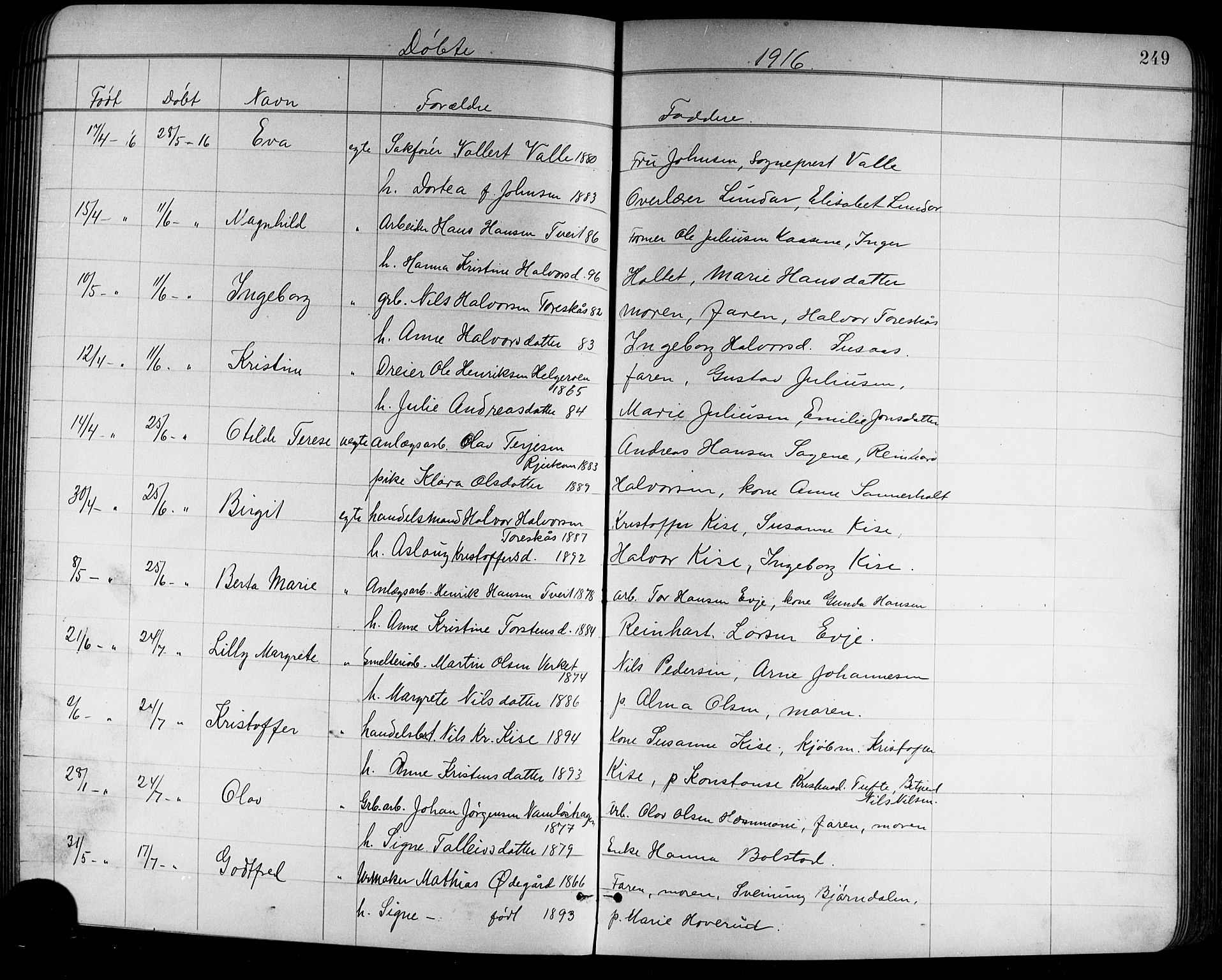 Holla kirkebøker, AV/SAKO-A-272/G/Ga/L0005: Parish register (copy) no. I 5, 1891-1917, p. 249