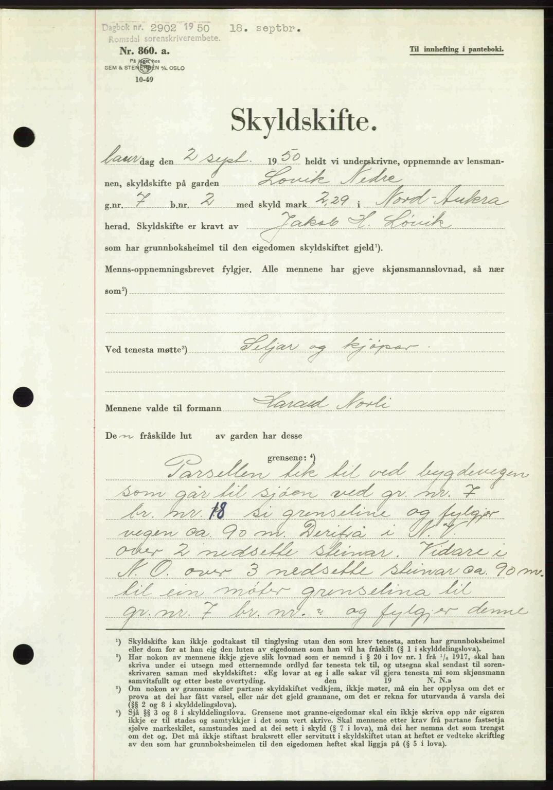 Romsdal sorenskriveri, AV/SAT-A-4149/1/2/2C: Mortgage book no. A34, 1950-1950, Diary no: : 2902/1950