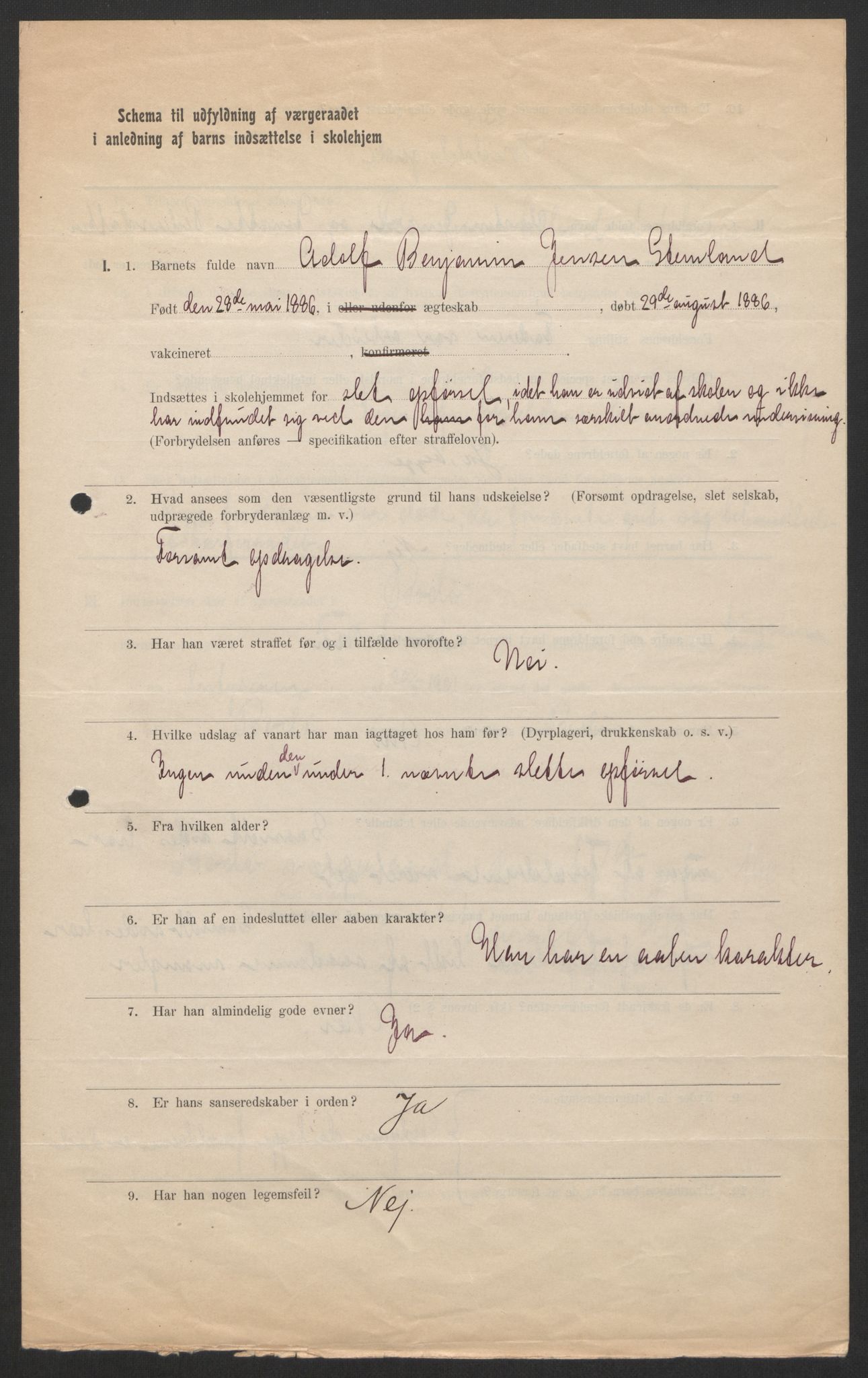 Falstad skolehjem, AV/RA-S-1676/E/Eb/L0004: Elevmapper løpenr. 81-98, 1901-1909, p. 45