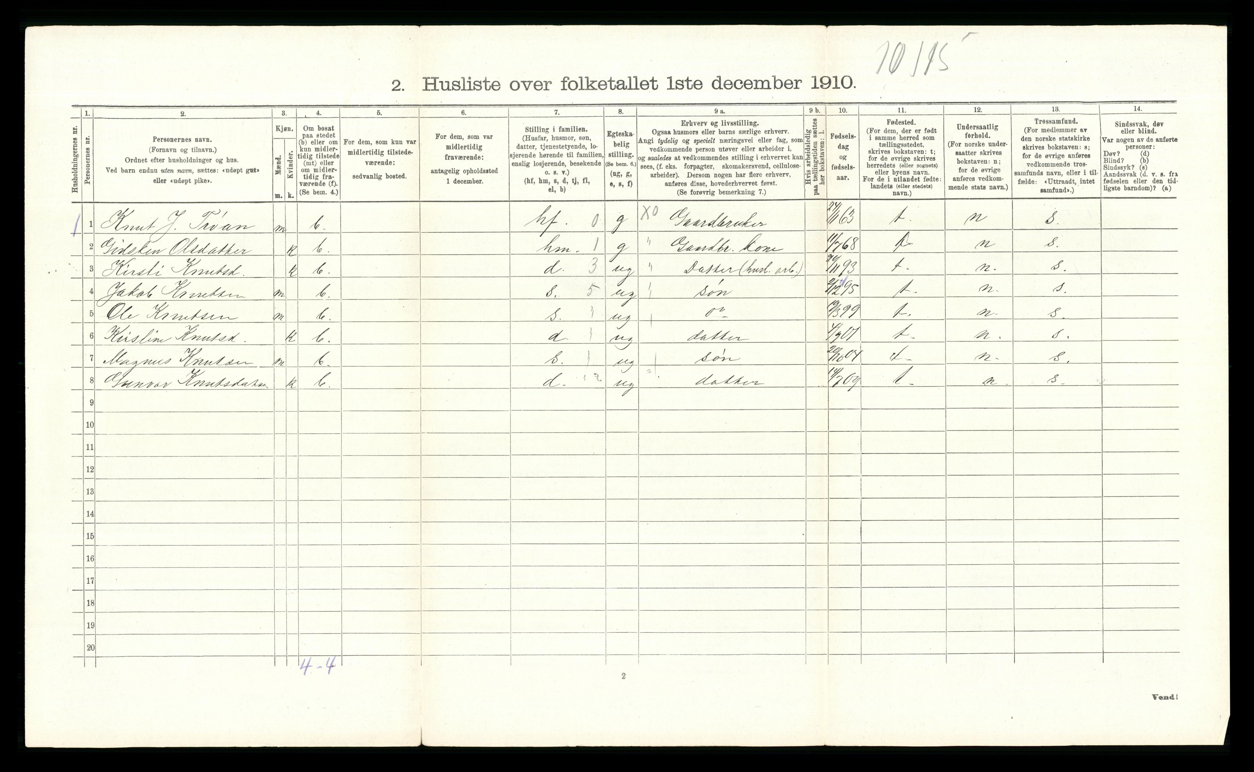 RA, 1910 census for Tolga, 1910, p. 205