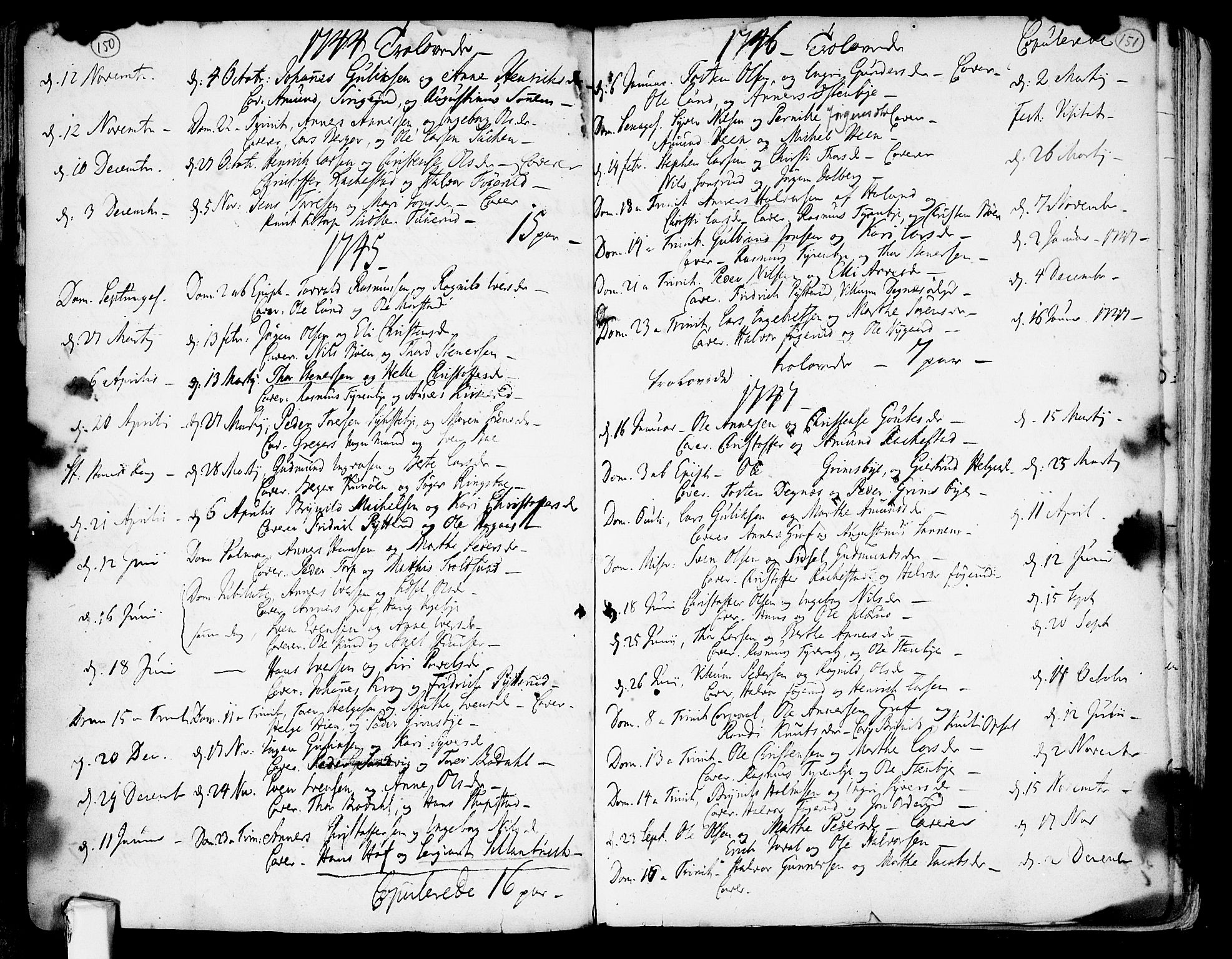 Rødenes prestekontor Kirkebøker, AV/SAO-A-2005/F/Fa/L0002: Parish register (official) no. I 2, 1733-1776, p. 150-151