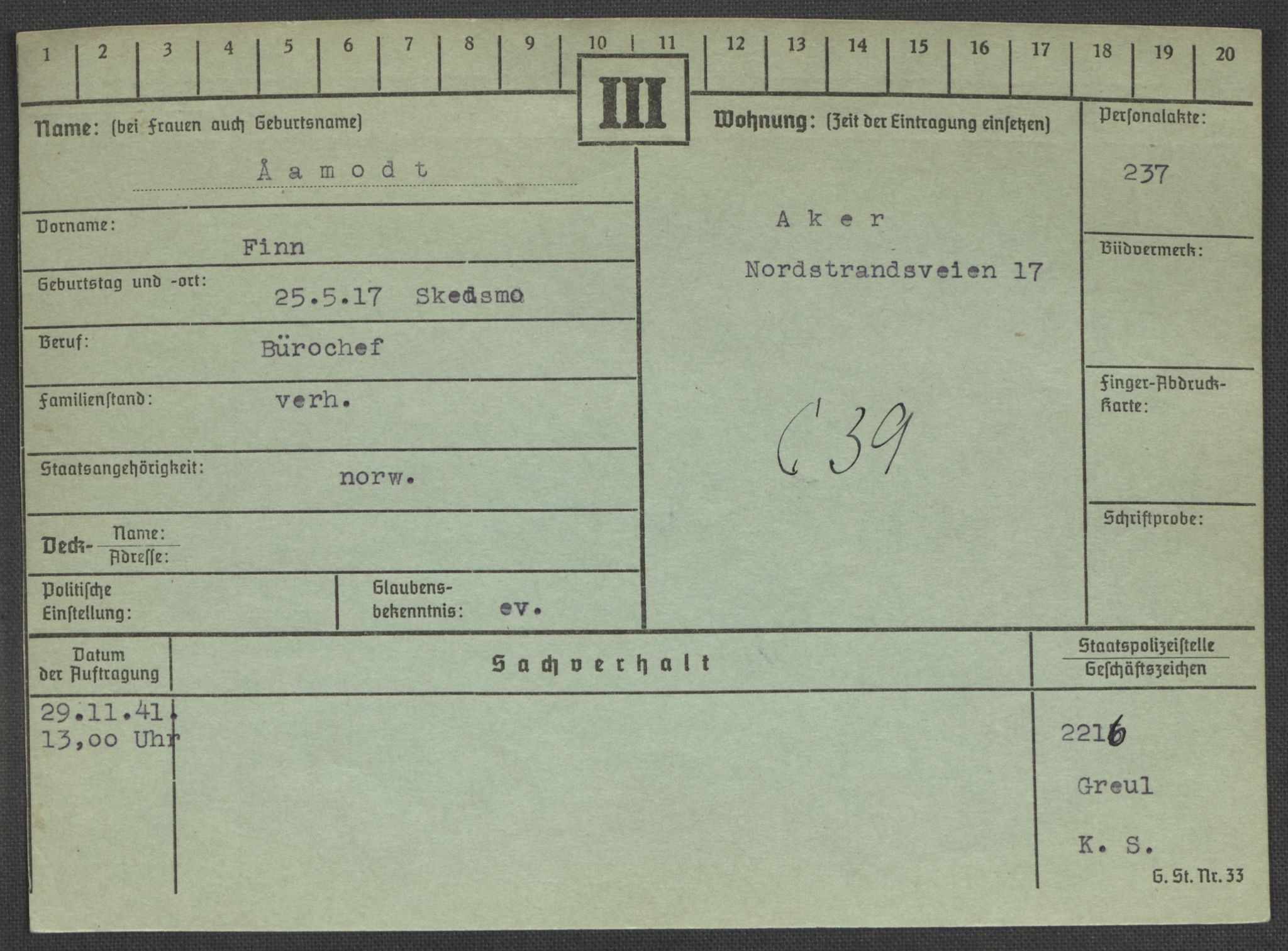 Befehlshaber der Sicherheitspolizei und des SD, AV/RA-RAFA-5969/E/Ea/Eaa/L0010: Register over norske fanger i Møllergata 19: Sø-Å, 1940-1945, p. 1408