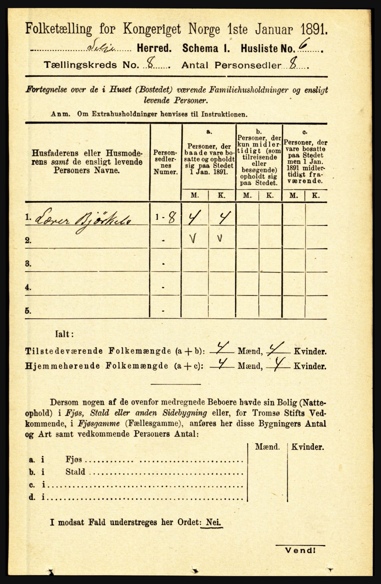 RA, 1891 census for 1441 Selje, 1891, p. 2326