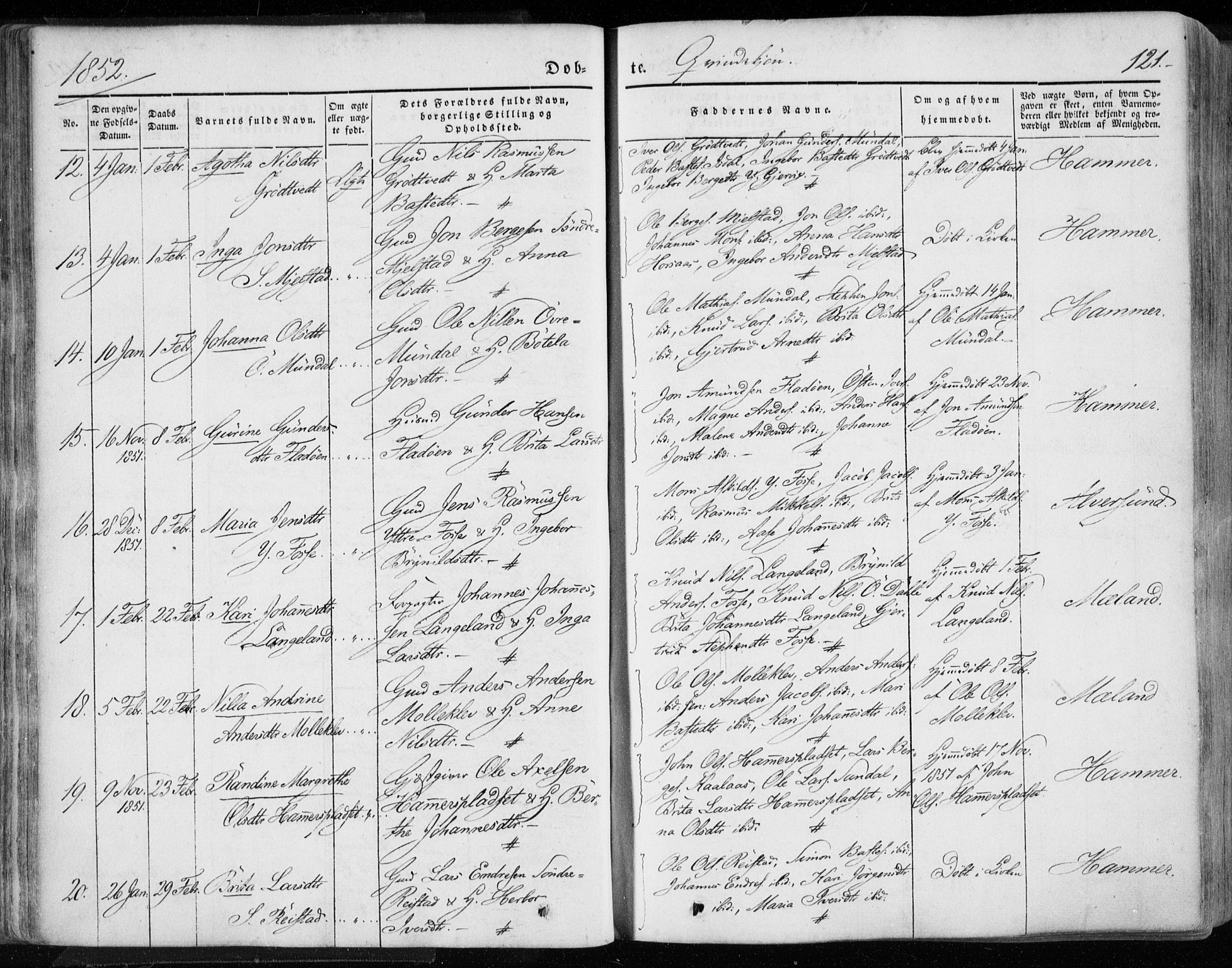 Hamre sokneprestembete, AV/SAB-A-75501/H/Ha/Haa/Haaa/L0013: Parish register (official) no. A 13, 1846-1857, p. 121