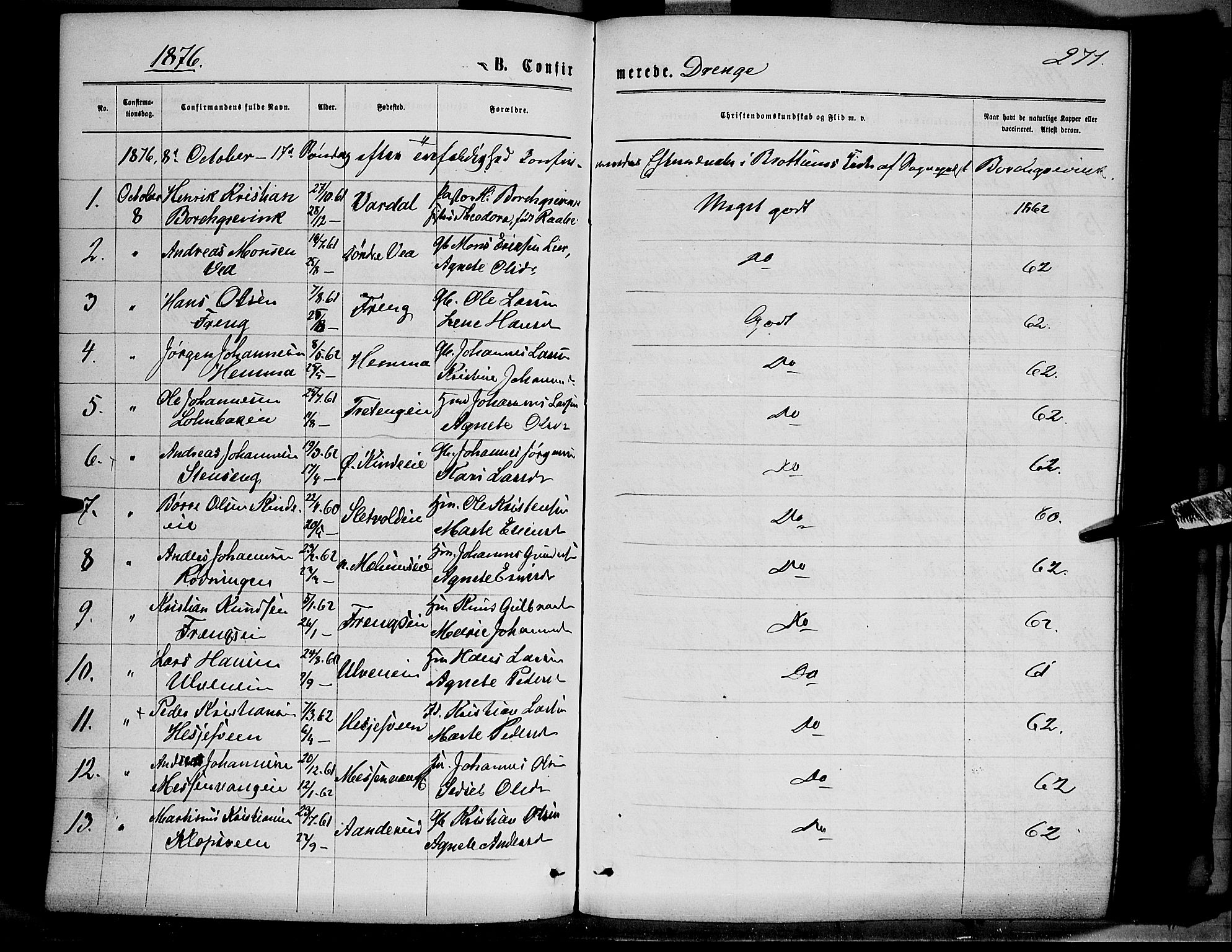 Ringsaker prestekontor, AV/SAH-PREST-014/K/Ka/L0011: Parish register (official) no. 11, 1870-1878, p. 271