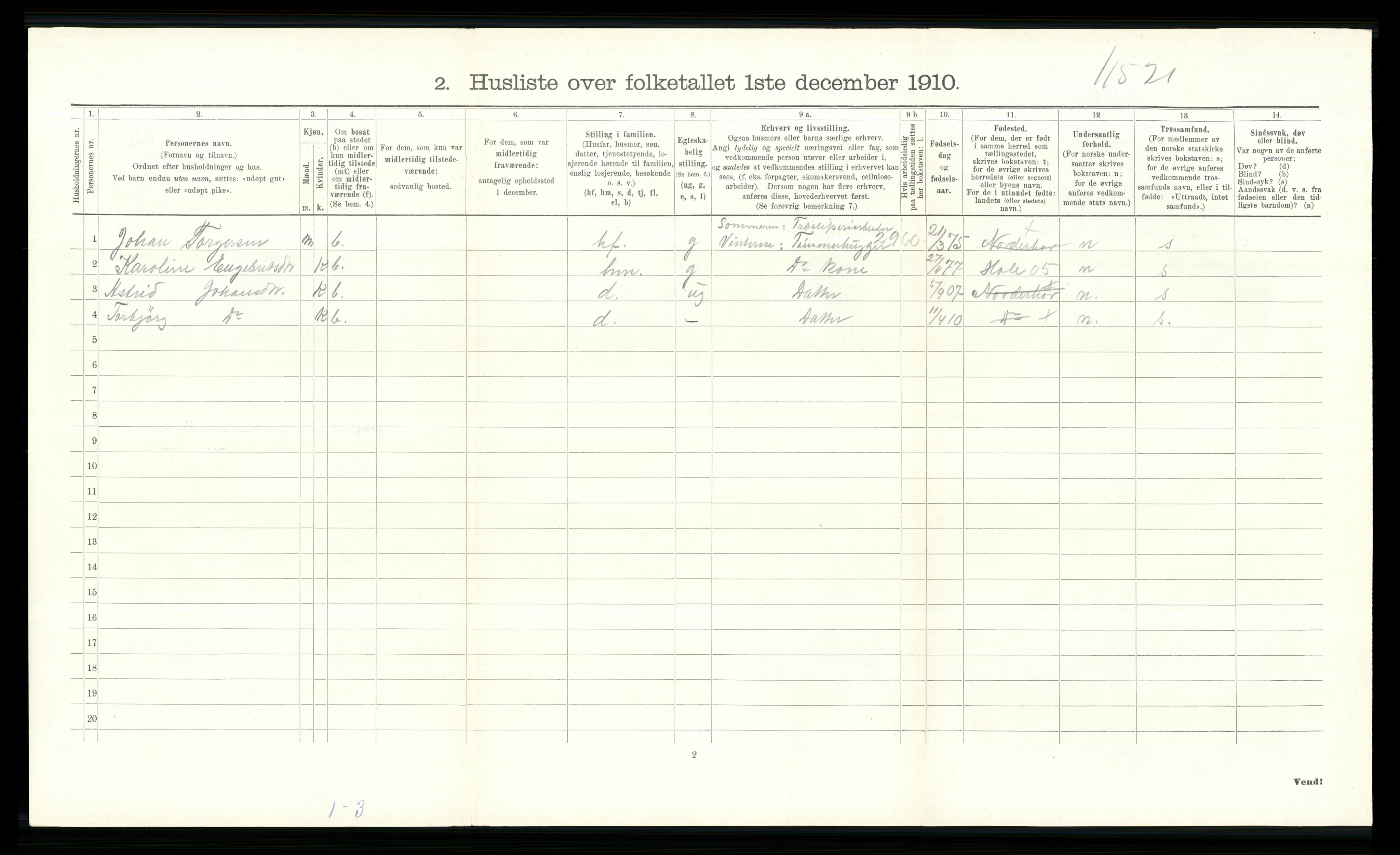 RA, 1910 census for Norderhov, 1910, p. 1921