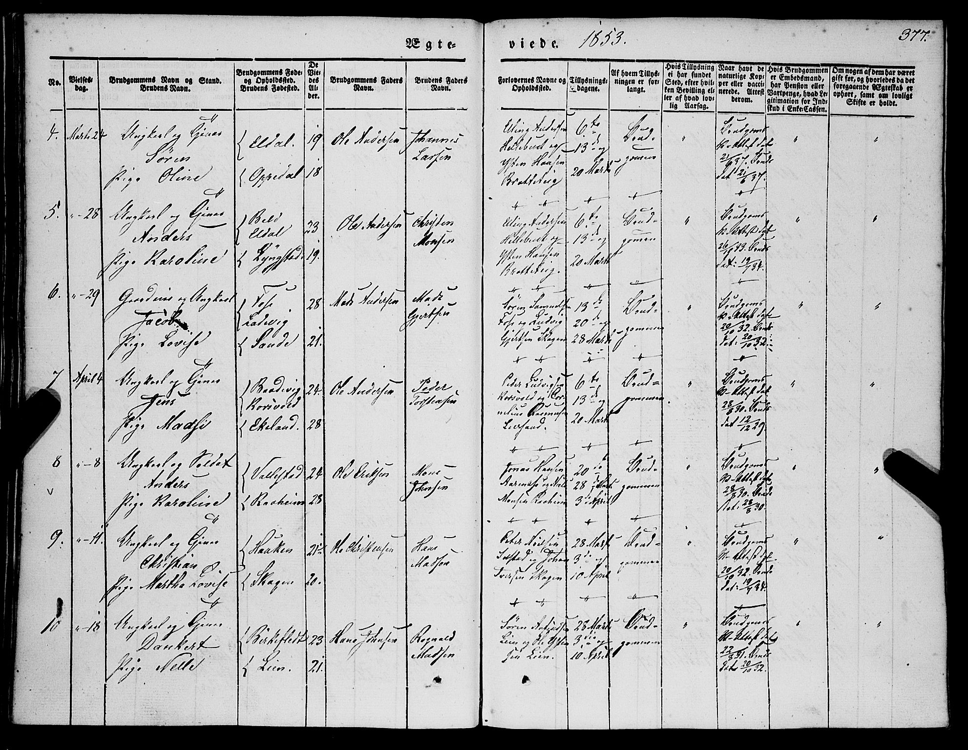 Gaular sokneprestembete, SAB/A-80001/H/Haa: Parish register (official) no. A 4II, 1841-1859, p. 377