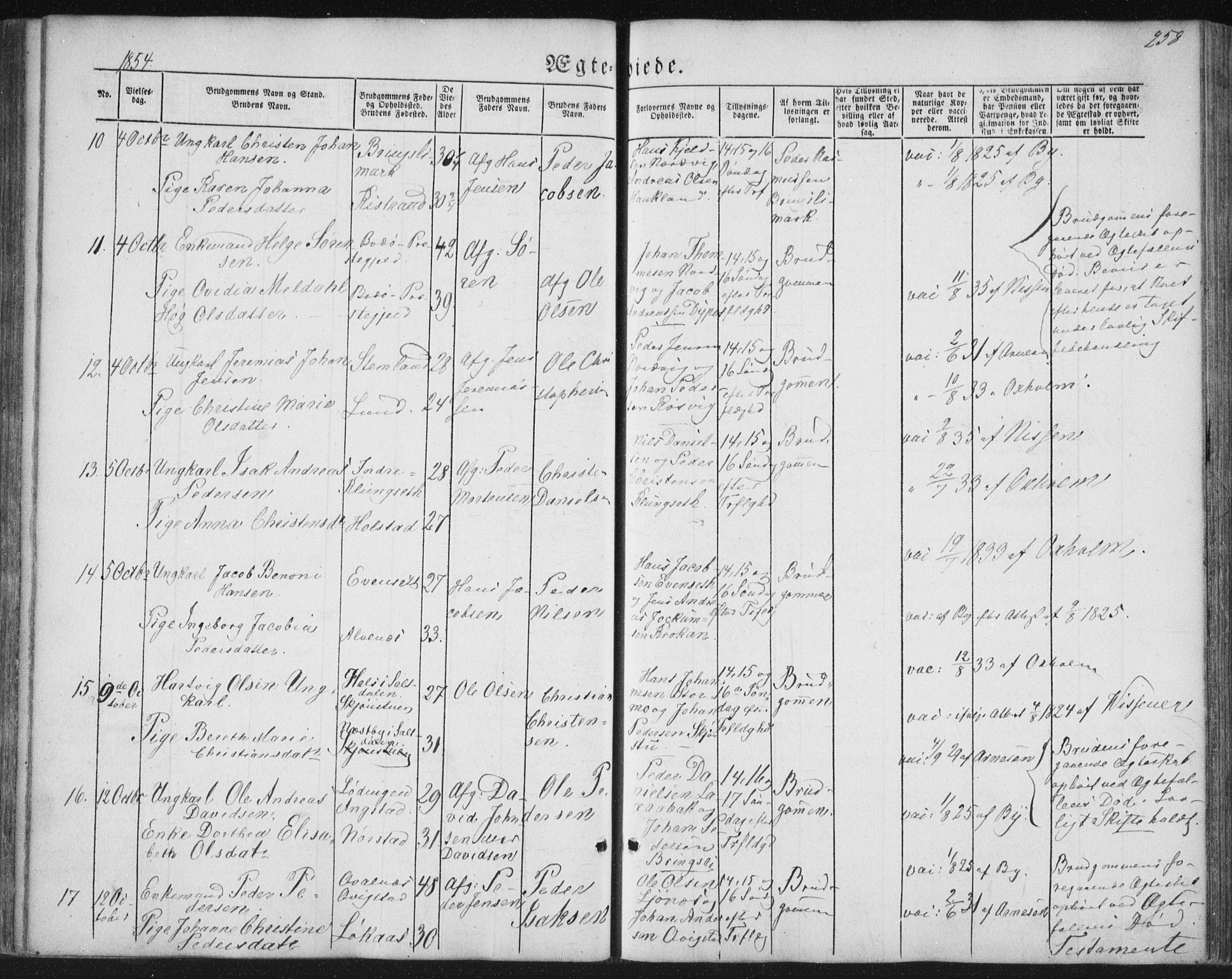 Ministerialprotokoller, klokkerbøker og fødselsregistre - Nordland, AV/SAT-A-1459/852/L0738: Parish register (official) no. 852A08, 1849-1865, p. 258