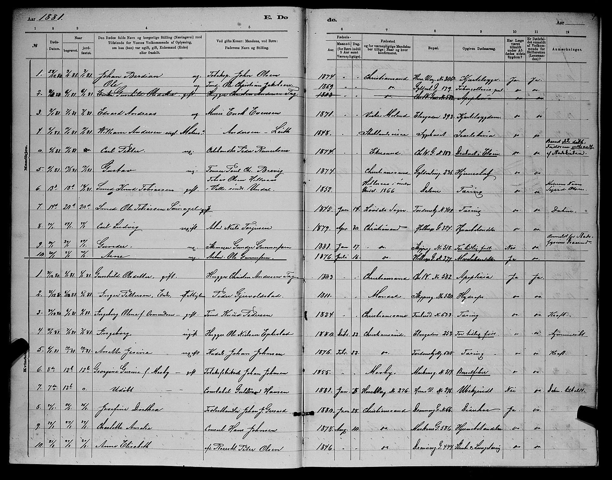 Kristiansand domprosti, SAK/1112-0006/F/Fb/L0016: Parish register (copy) no. B 16, 1881-1893, p. 4