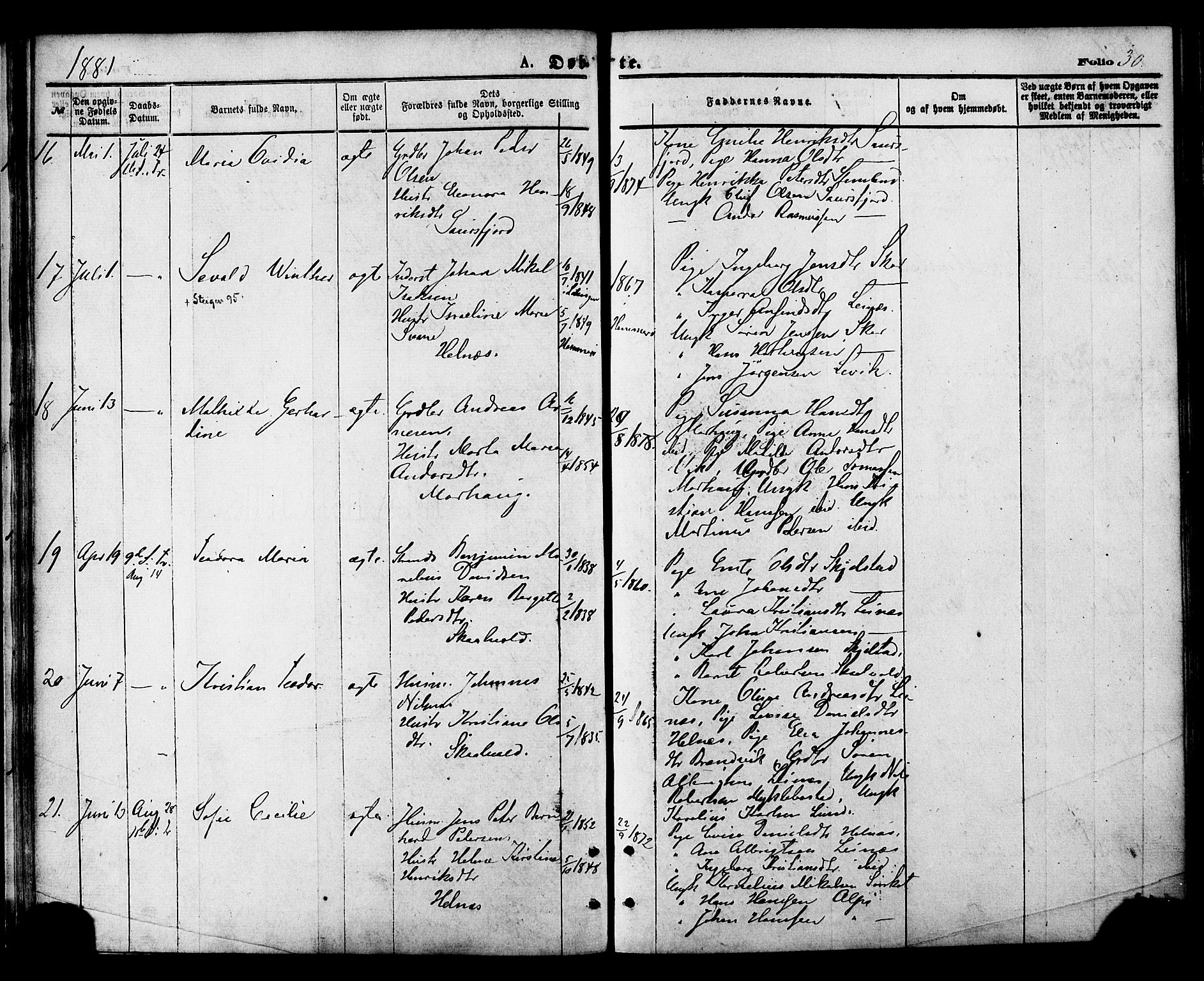 Ministerialprotokoller, klokkerbøker og fødselsregistre - Nordland, AV/SAT-A-1459/857/L0821: Parish register (official) no. 857A01, 1875-1889, p. 30