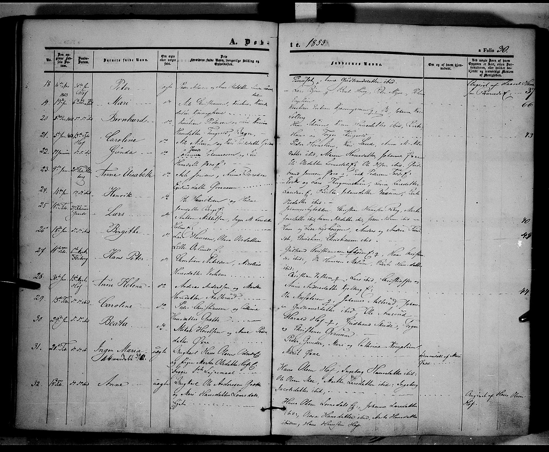 Land prestekontor, AV/SAH-PREST-120/H/Ha/Haa/L0009: Parish register (official) no. 9, 1847-1859, p. 30