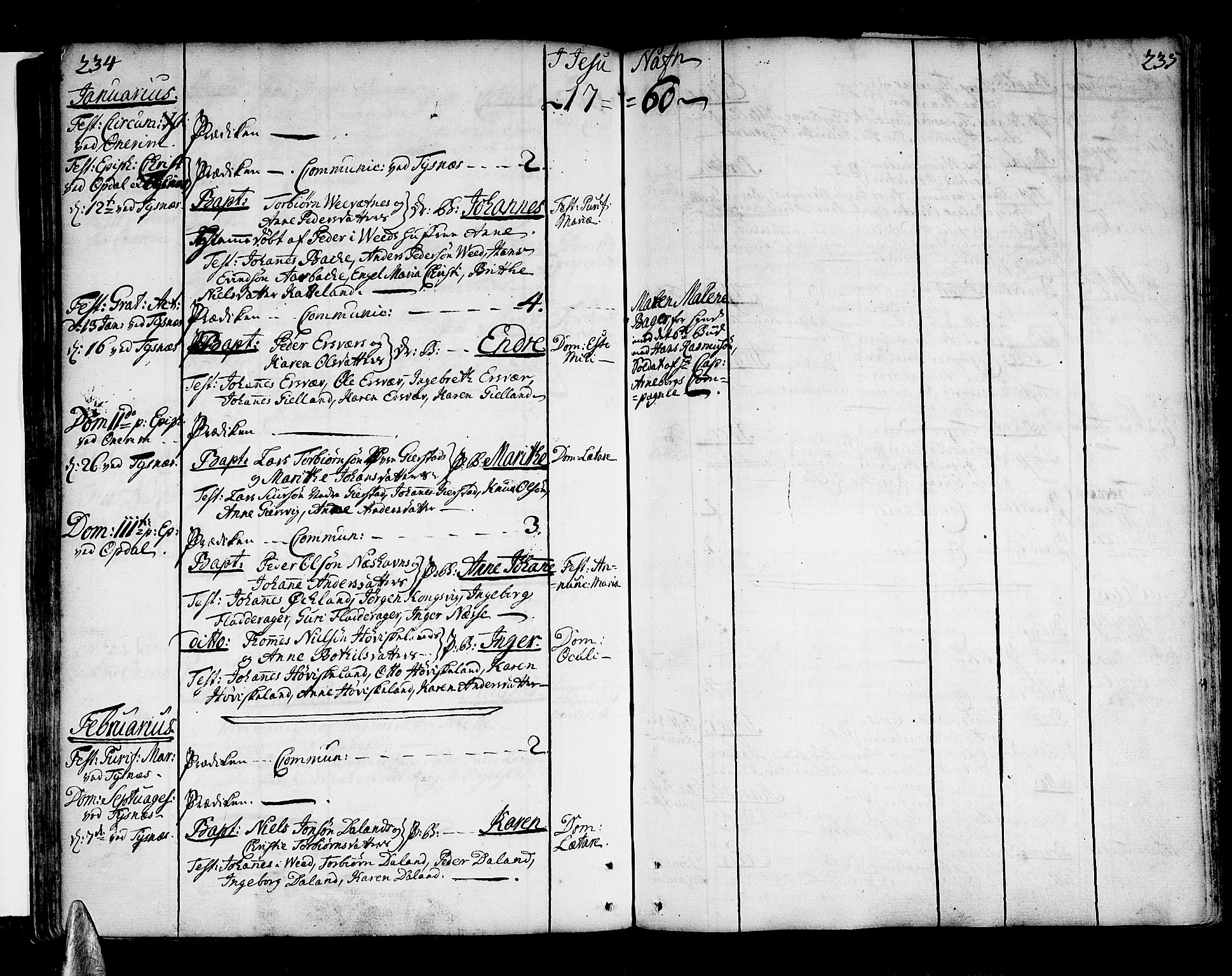 Tysnes sokneprestembete, AV/SAB-A-78601/H/Haa: Parish register (official) no. A 4, 1750-1761, p. 234-235