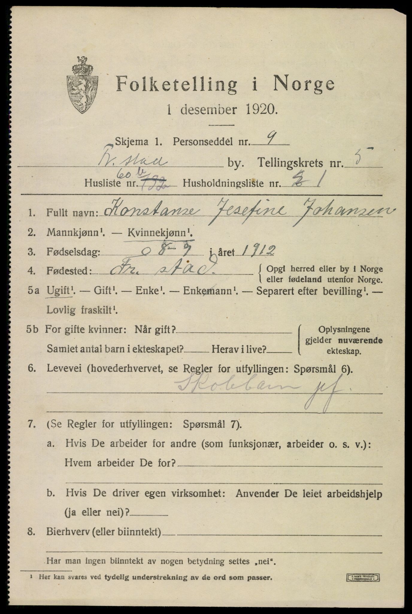 SAO, 1920 census for Fredrikstad, 1920, p. 19635