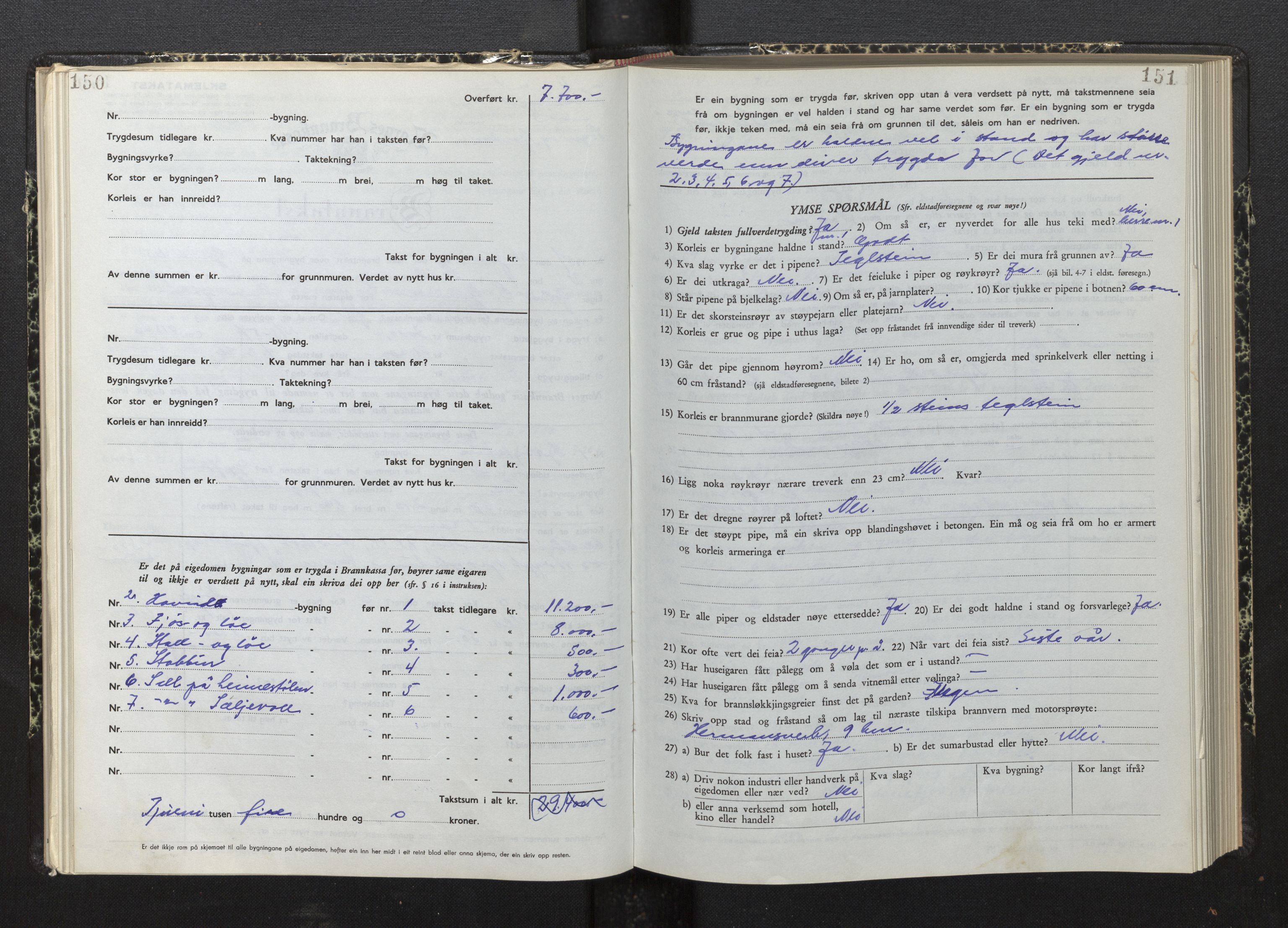 Lensmannen i Leikanger, AV/SAB-A-29201/0012/L0010: Branntakstprotokoll, skjematakst, 1952-1955, p. 150-151