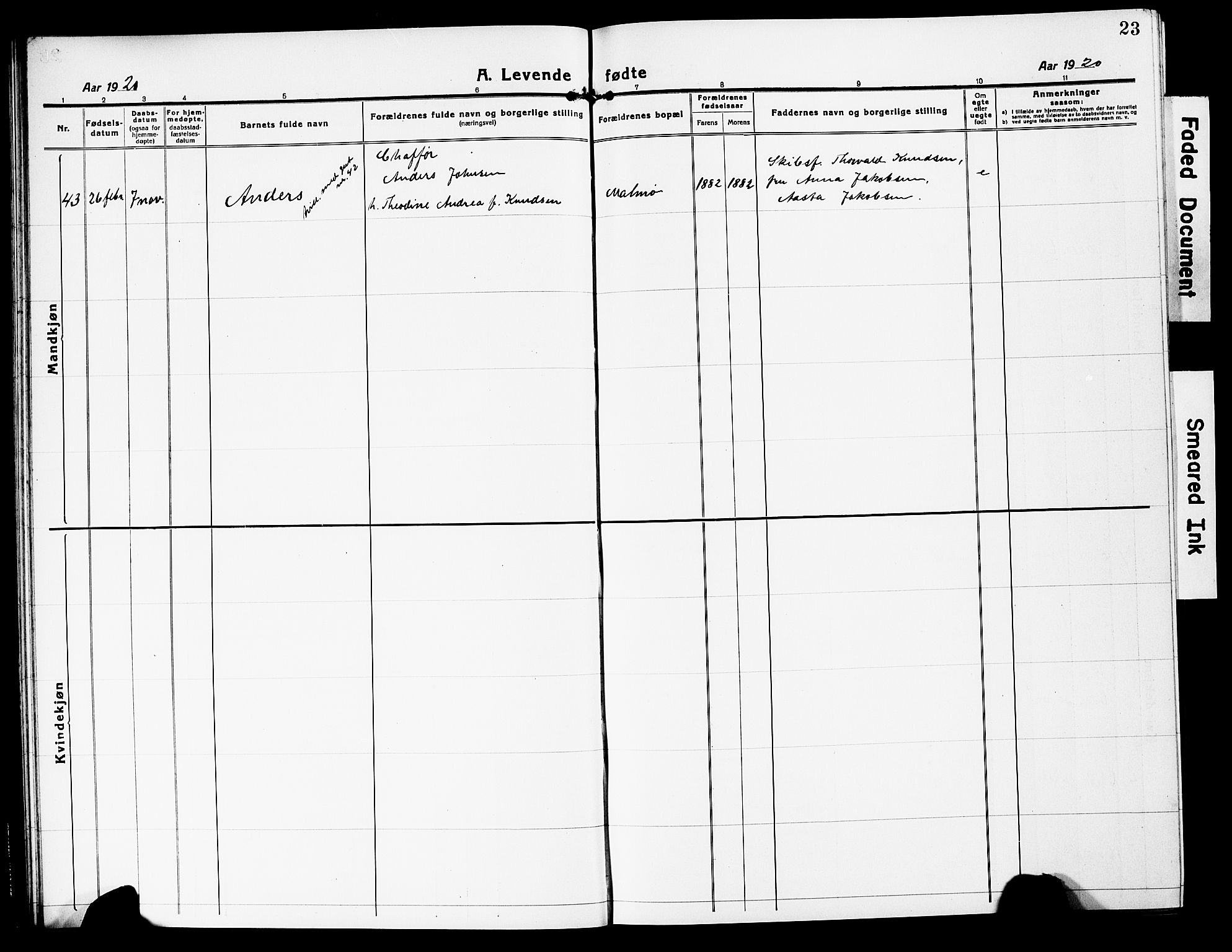 Mandal sokneprestkontor, AV/SAK-1111-0030/F/Fb/Fbc/L0001: Parish register (copy) no. B 1, 1918-1931, p. 23