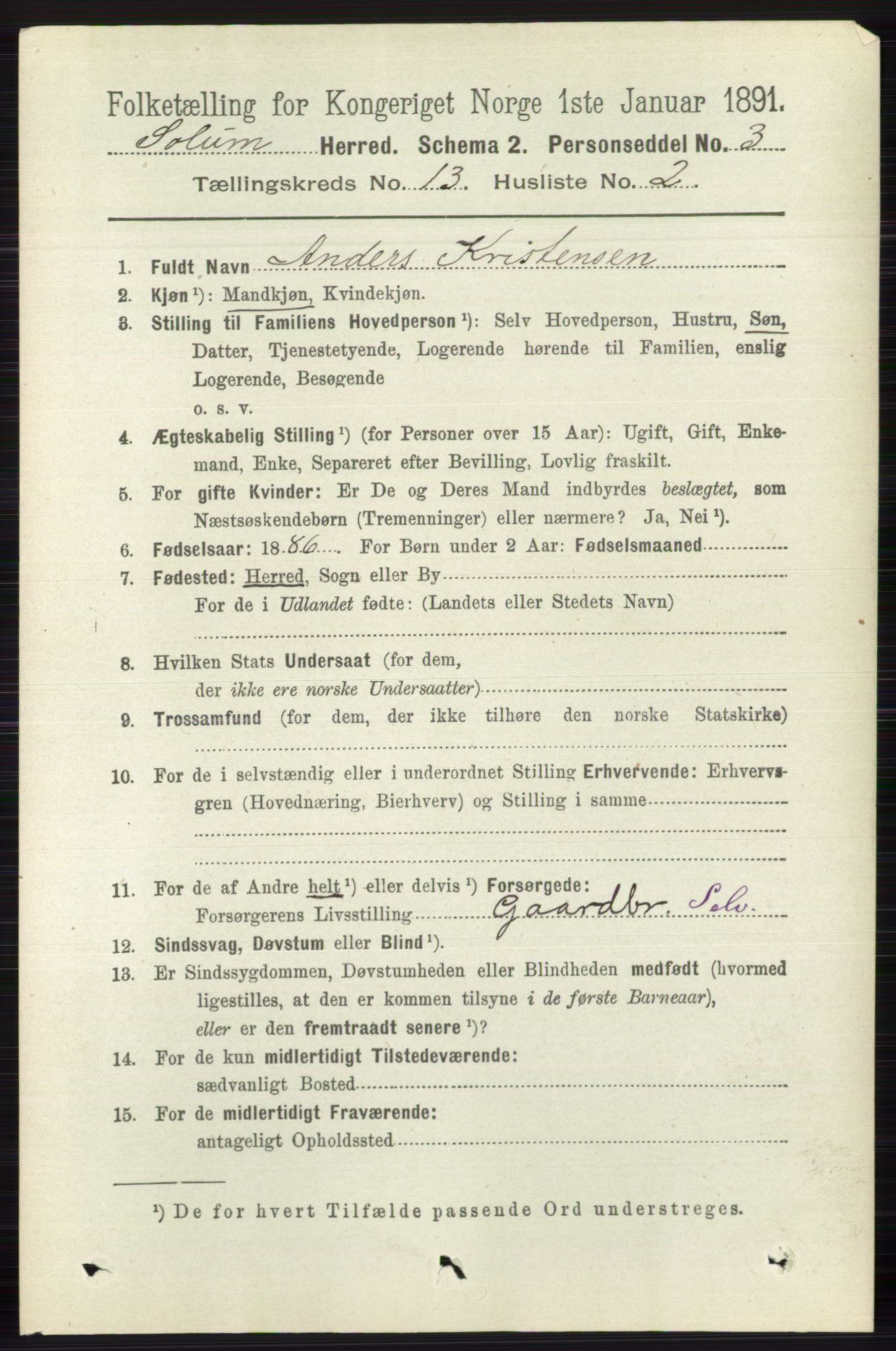 RA, 1891 census for 0818 Solum, 1891, p. 6065