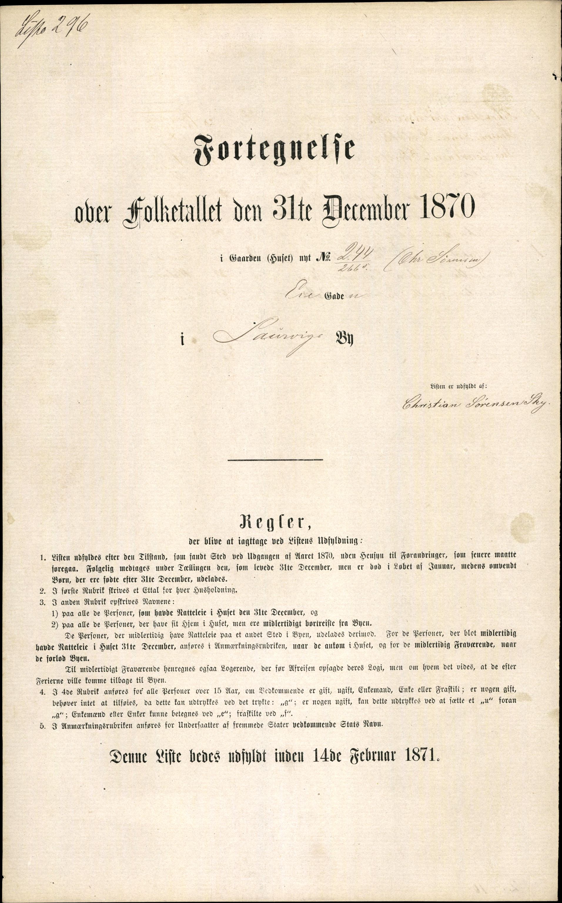 RA, 1870 census for 0707 Larvik, 1870, p. 609